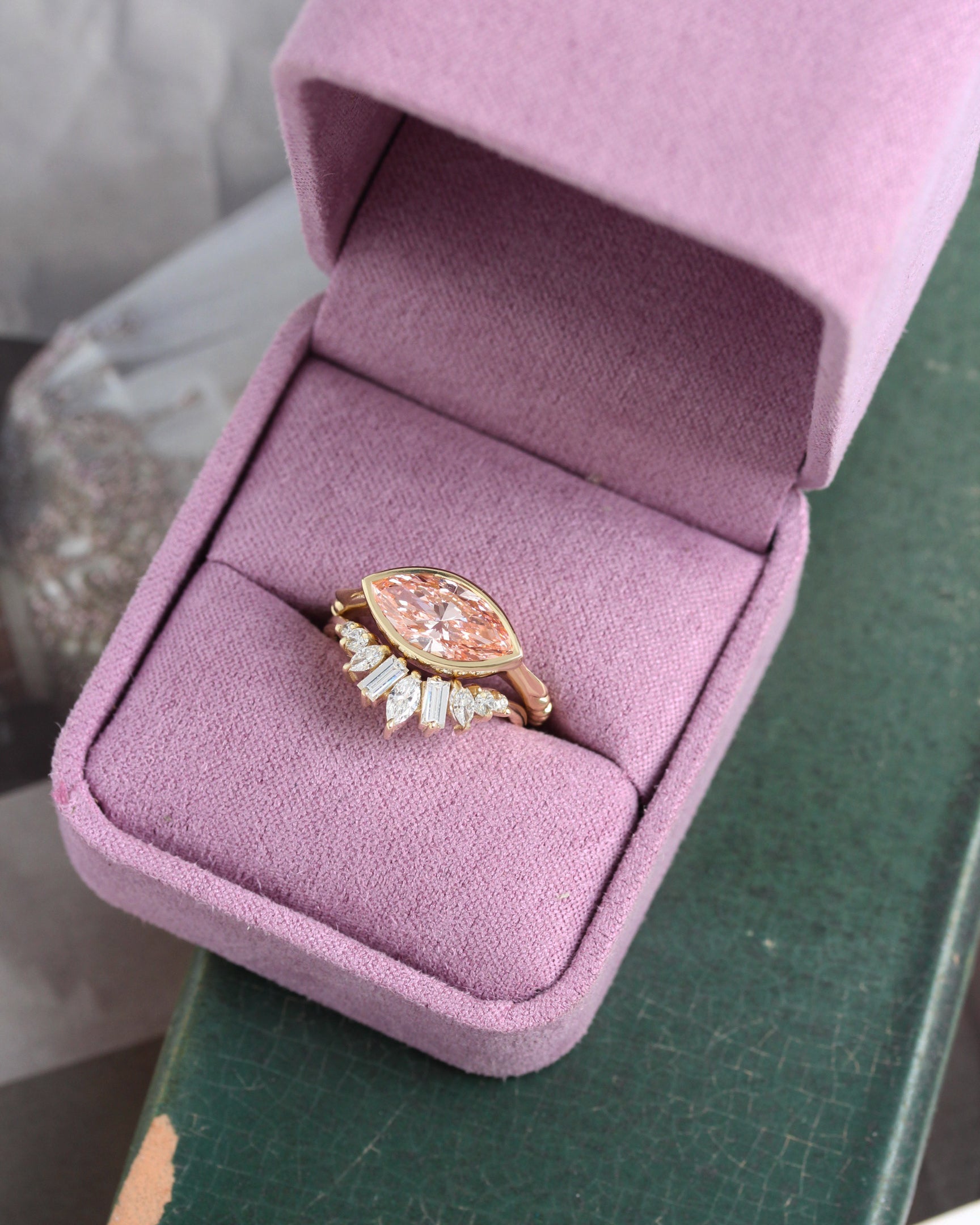 2 Carat Marquise Pink Lab Diamond Bezel Set East West Solitaire Engagement Ring