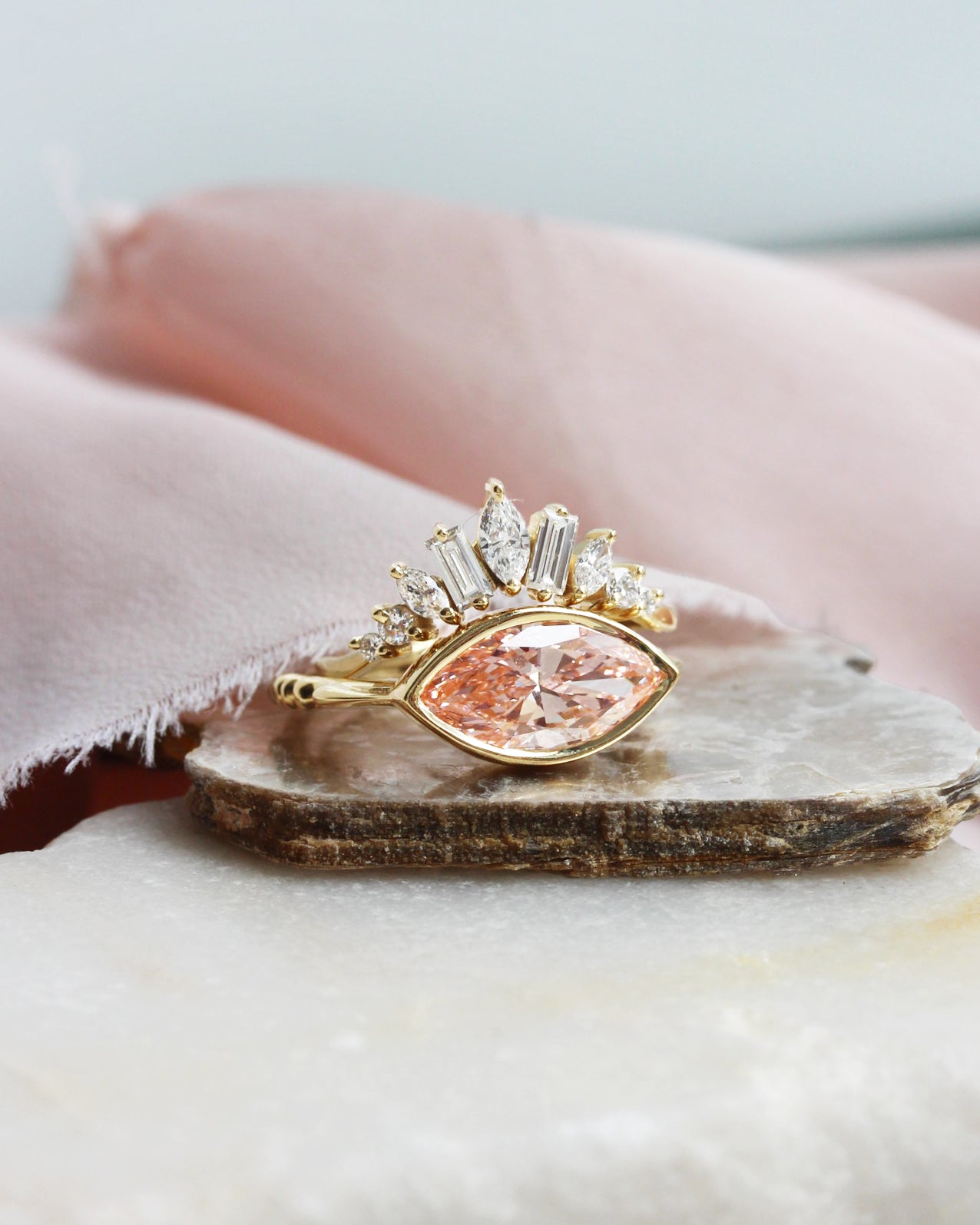 2 Carat Marquise Pink Lab Diamond Bezel Set East West Solitaire Engagement Ring