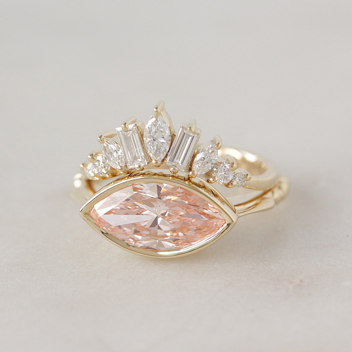 2 Carat Marquise Pink Lab Diamond Bezel Set East West Solitaire Engagement Ring