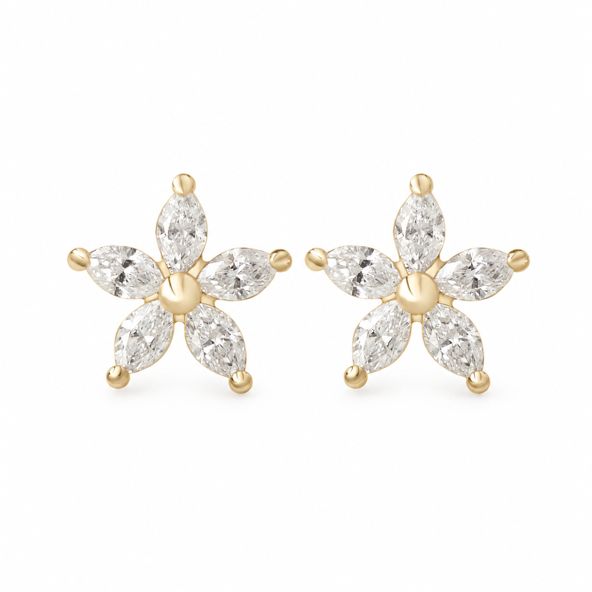 0.50CT marquise diamond flowers stud earrings yellow gold
