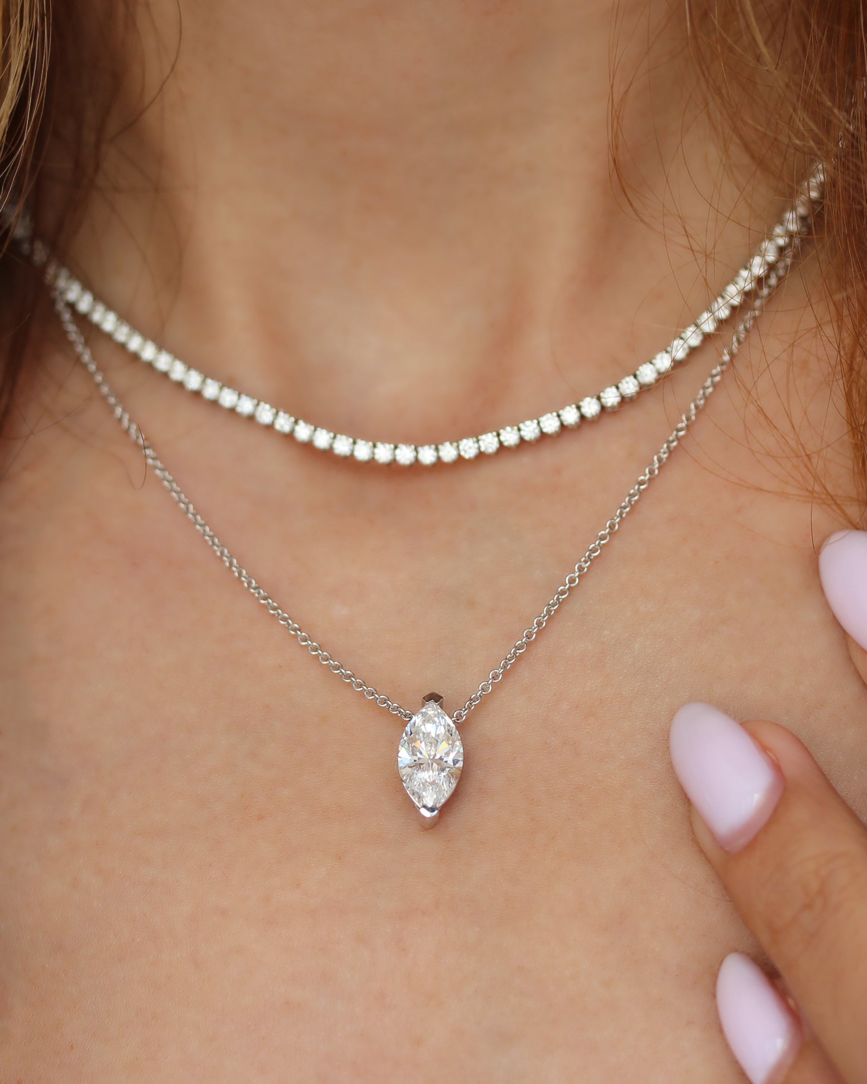 Marquise Diamond Solitaire Necklace 1CT / 2CT / 3CT, solitaire necklace, 14K gold, IGI certified, Minimalist