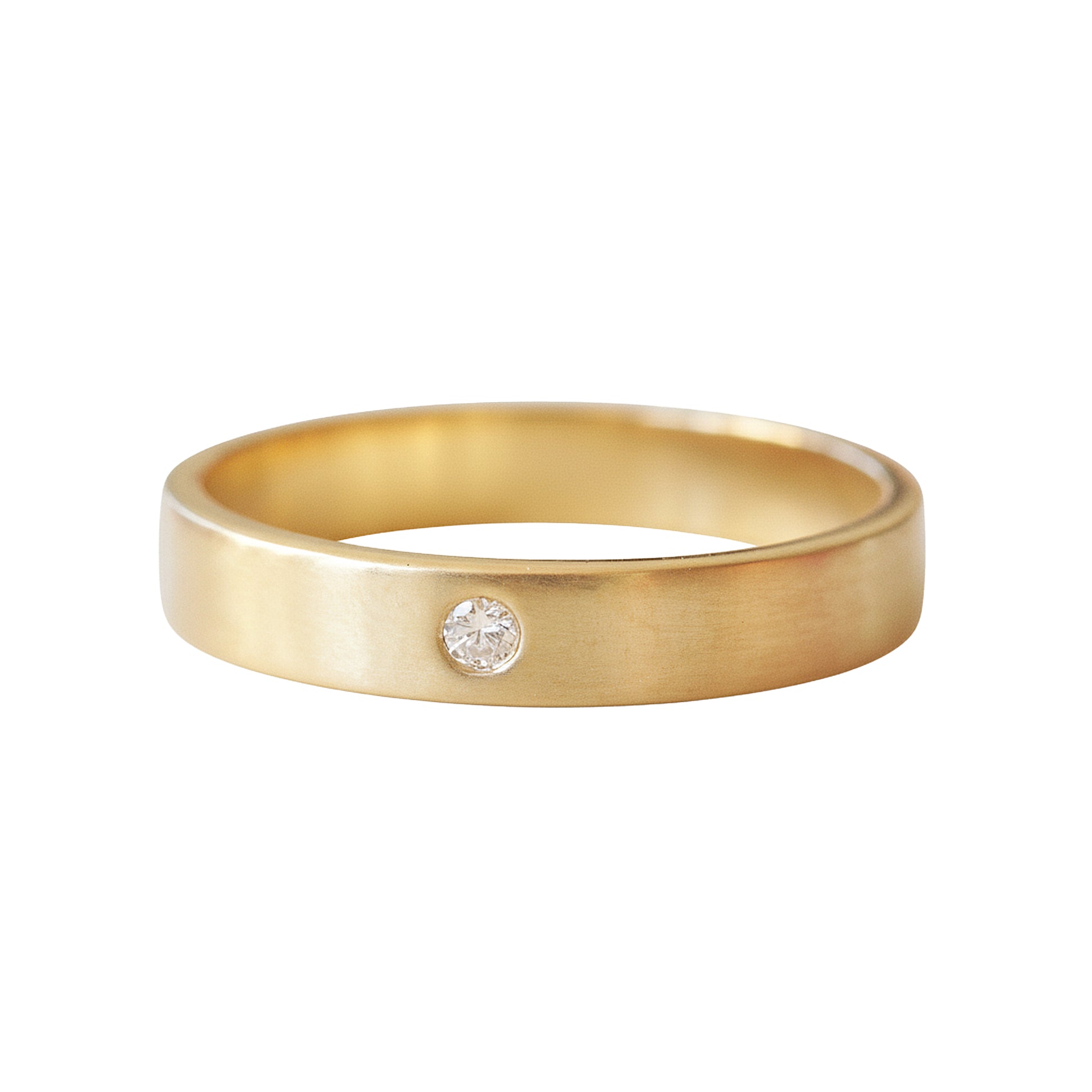 Men Diamond Wedding Ring, Unisex Wedding bands, 4mm wide, brushed finish, gold band