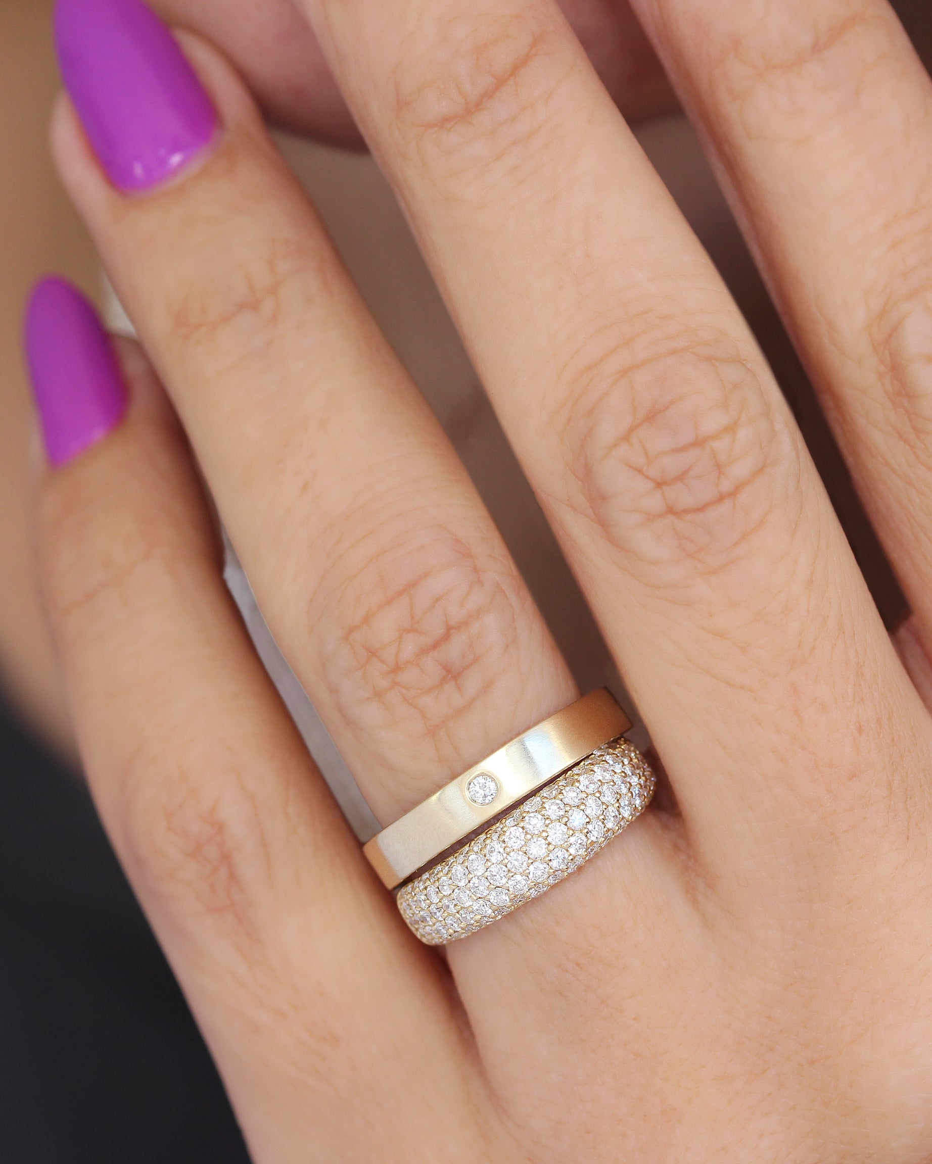 Men Diamond Wedding Ring, Unisex Wedding bands, 4mm wide, brushed finish, gold band