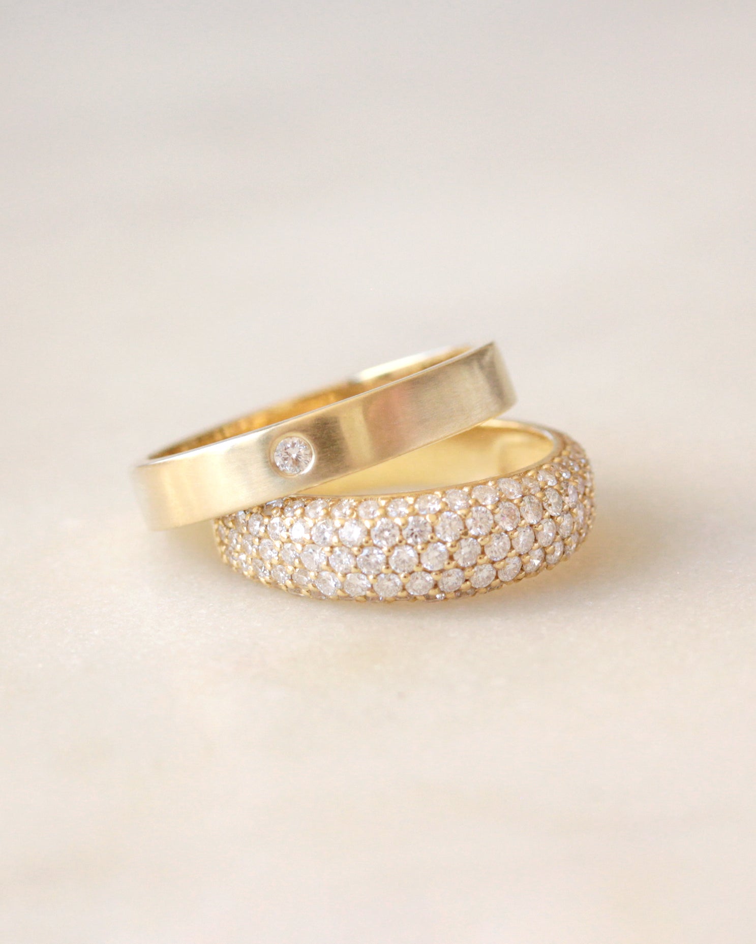Men Diamond Wedding Ring, Unisex Wedding bands, 4mm wide, brushed finish, gold band