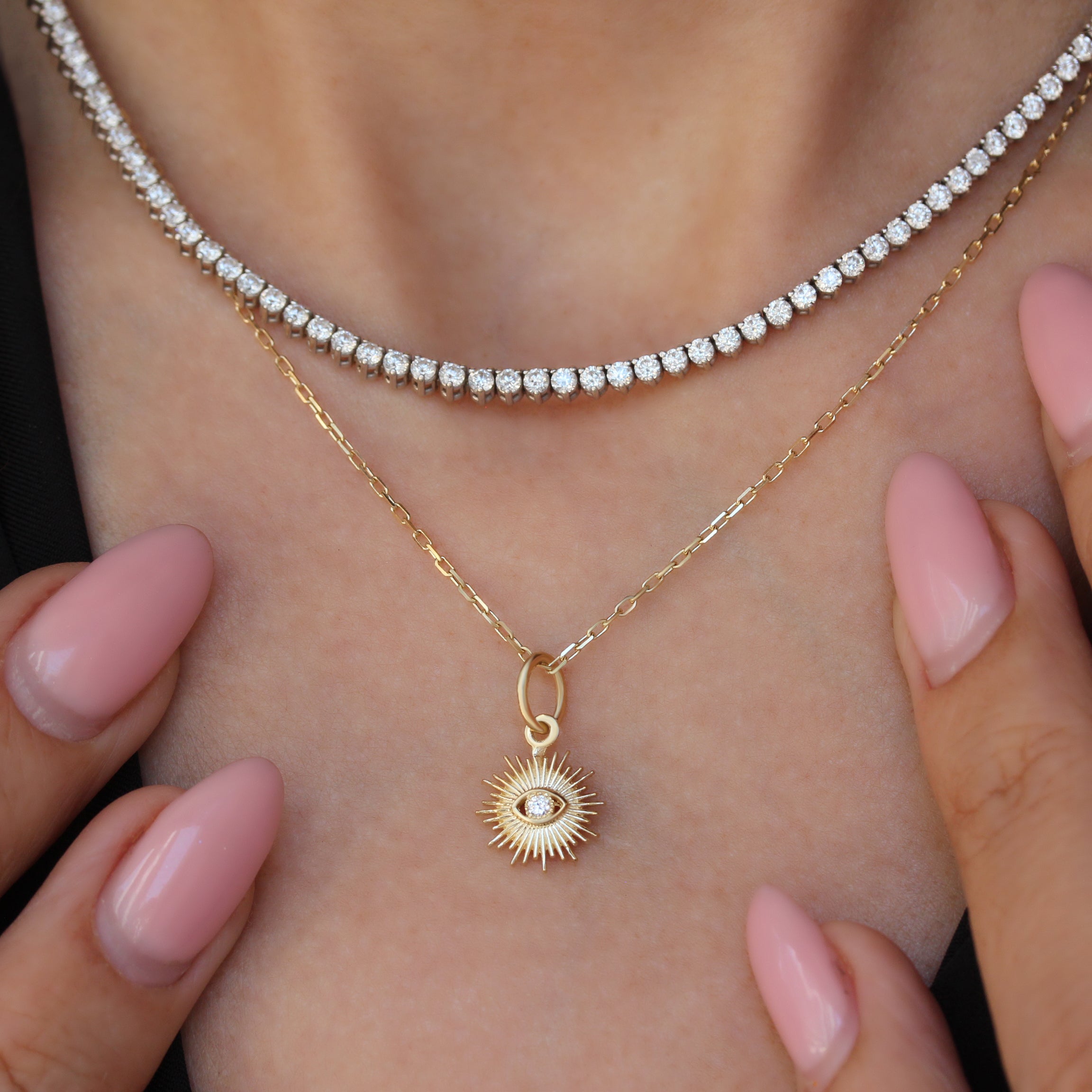Mini Diamond Celestial Charm Necklace | 14K Gold Evil Eye Sun Star Pendant | Dainty Protection Amulet, evil eye sun charm, gold diamond evil eye pendant, celestial eye charm, sunburst charm gold, protective amulet charm, dainty spiritual pendant, tiny gold evil eye, mini charm for necklace, 14k gold celestial charm, cosmic jewelry, radiant gold charm, mystic eye pendant, fine jewelry charm, spiritual protection charm