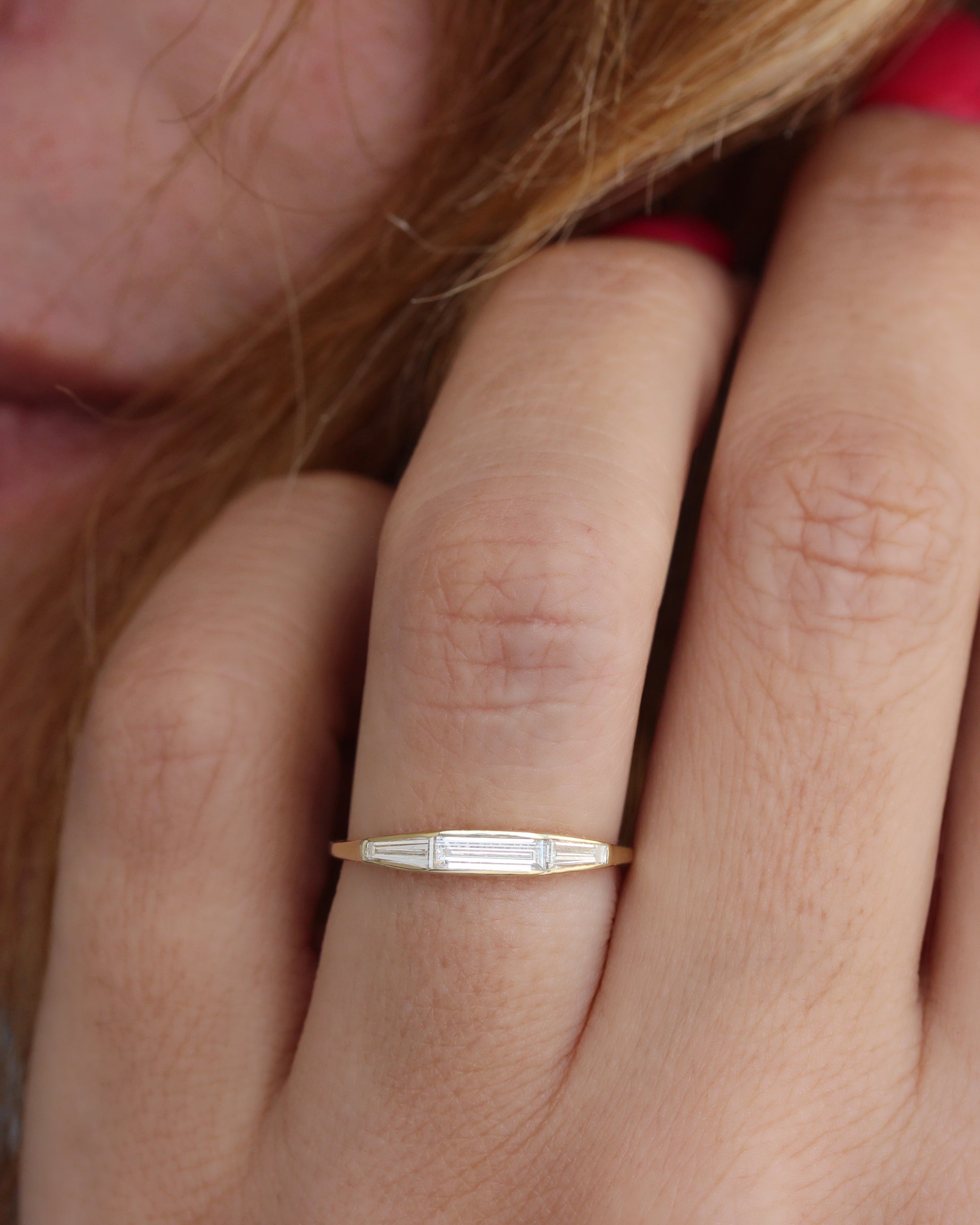 Minimalist Dainty Baguette Art Deco Diamond Wedding Ring