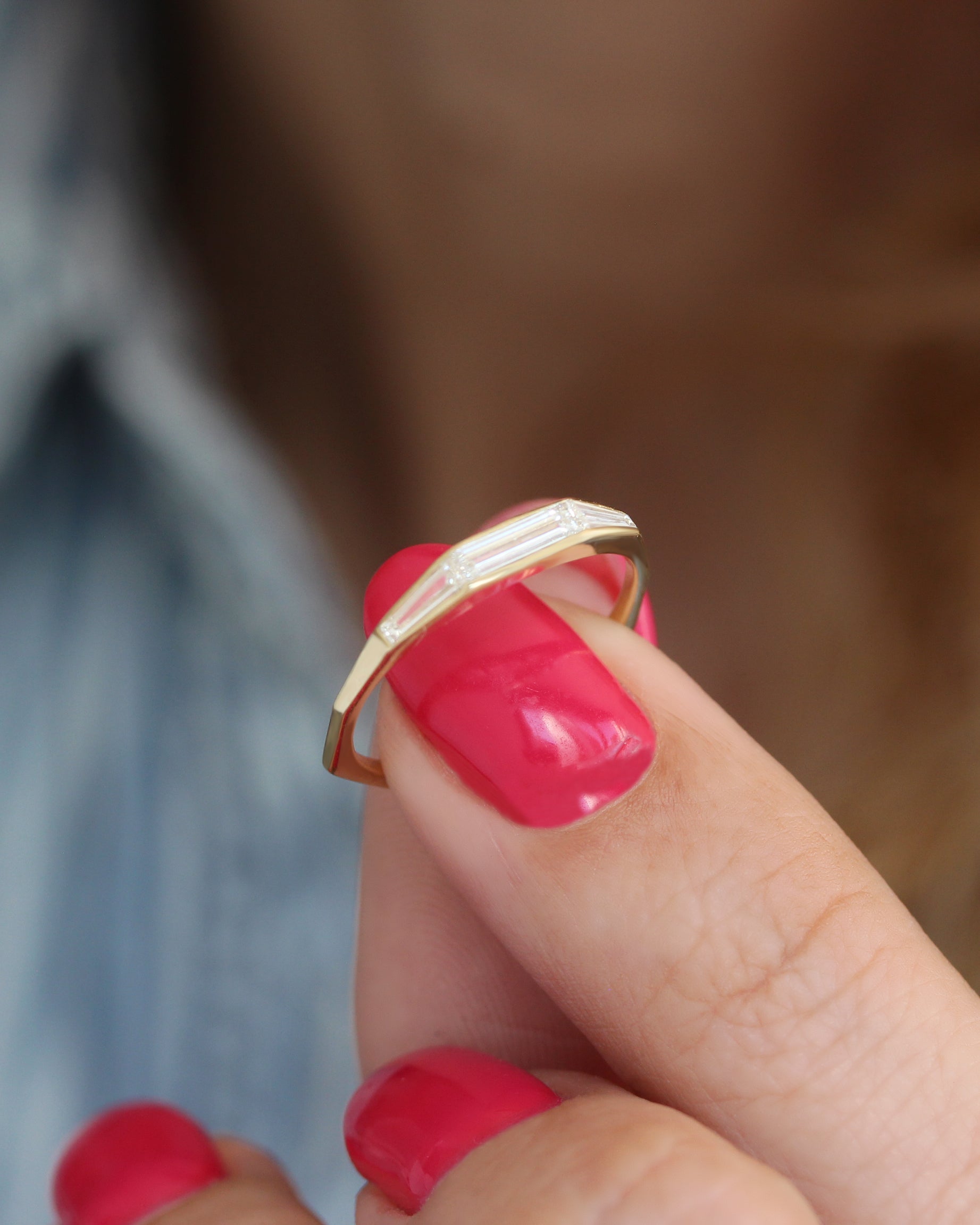 Minimalist Dainty Baguette Art Deco Diamond Wedding Ring