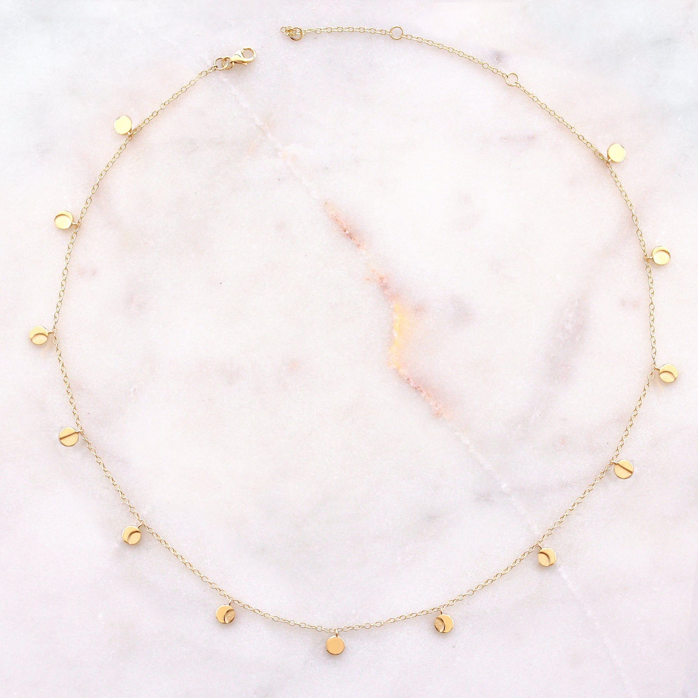 MoonphaseGoldStranddangledropNecklaceyellowgold,whitebg,yellow gold,moon phase,necklace,gold