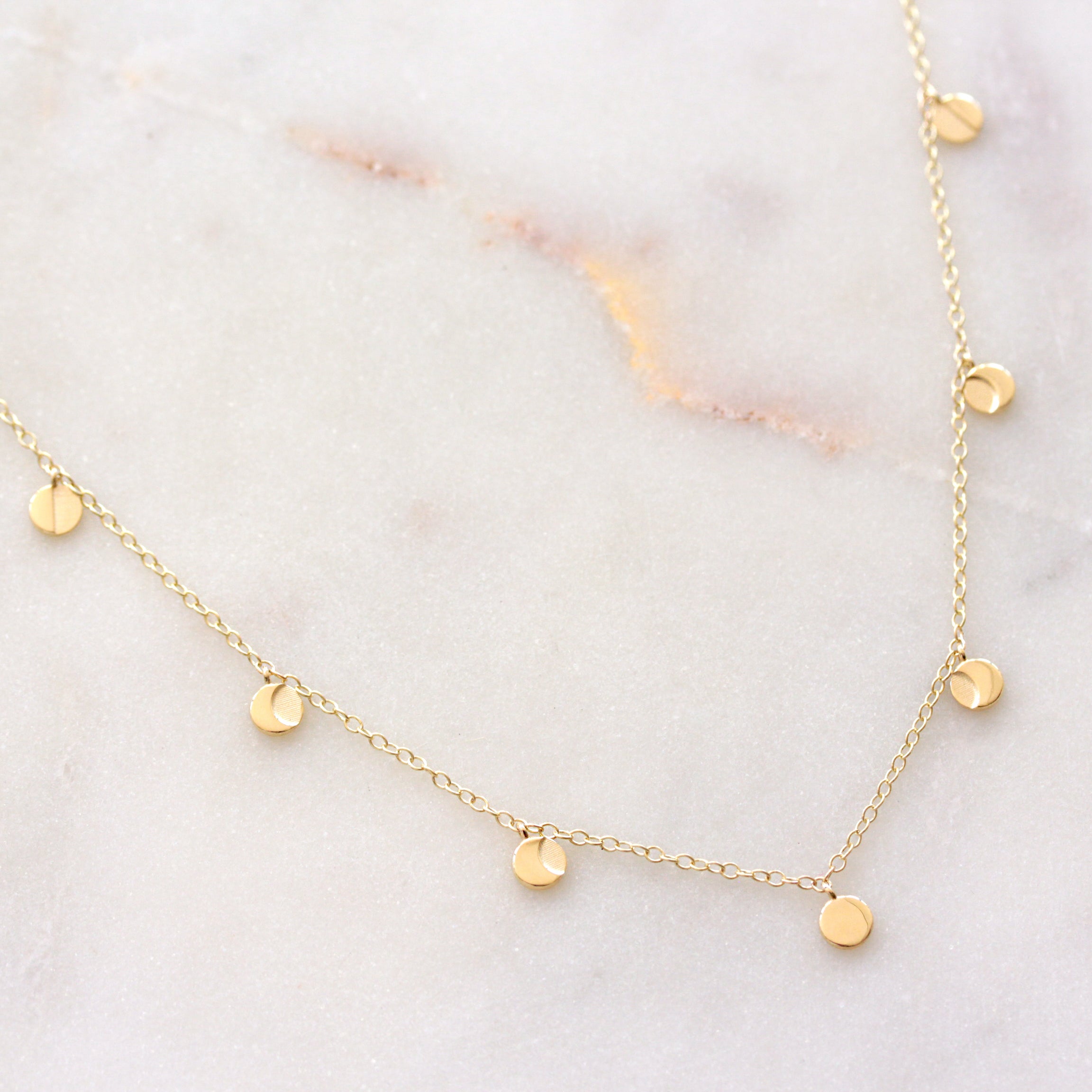 MoonphaseGoldStranddangledropNecklaceyellowgold,whitebg,yellow gold,moon phase,necklace,gold