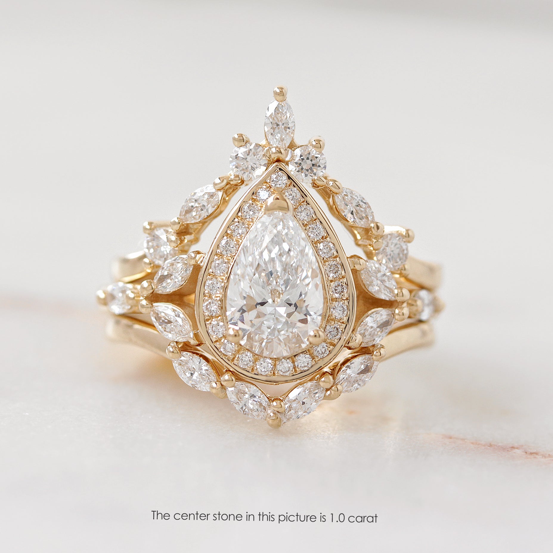 Unique Pear Diamond Engagement Two Rings Set "Muse" ♥