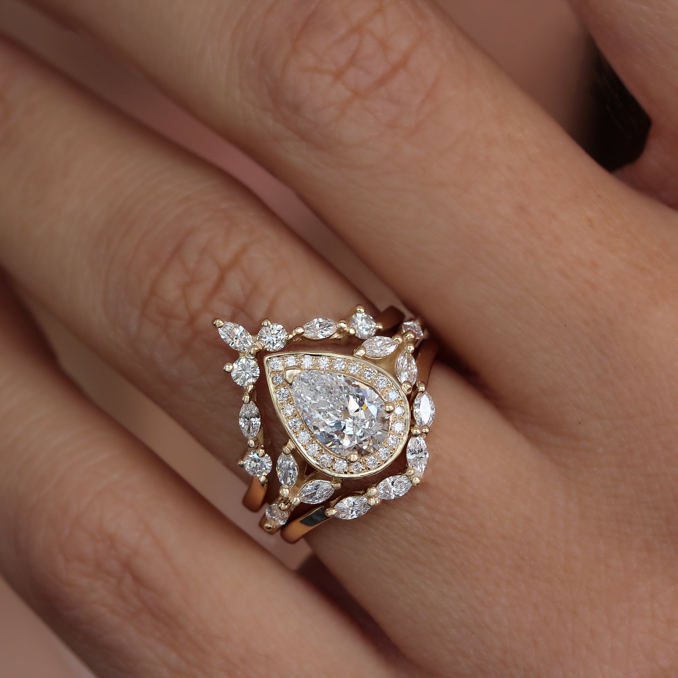 Pear Diamond Engagement Three Rings Set - Muse Trio ♥