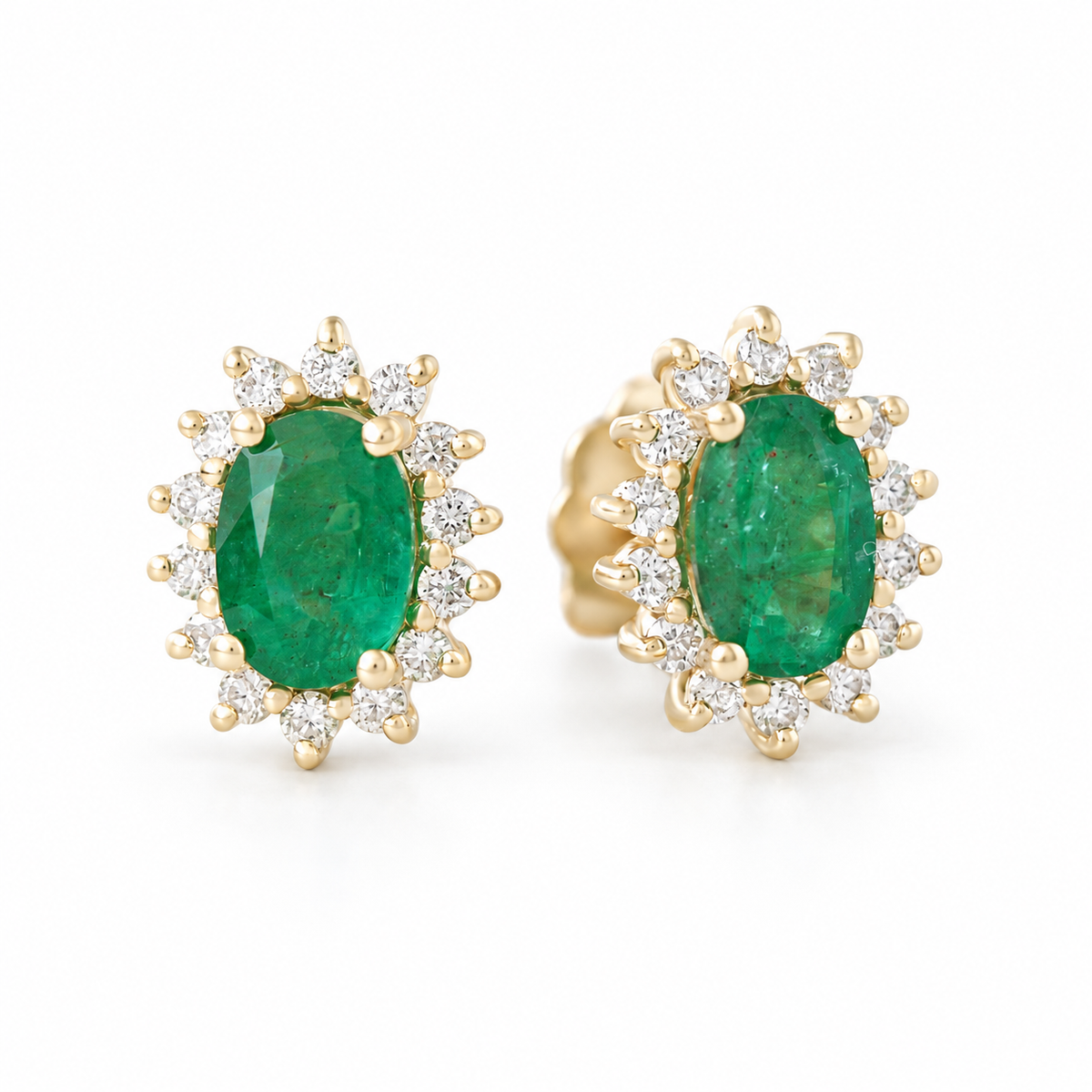 Oval Emerald Diamond Halo Stud Earrings