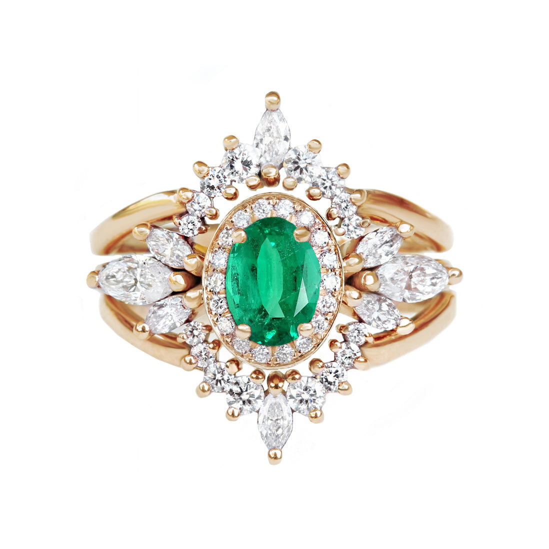 Oval Emerald engagement ring with two crown nesting rings, Athena Armour ♥