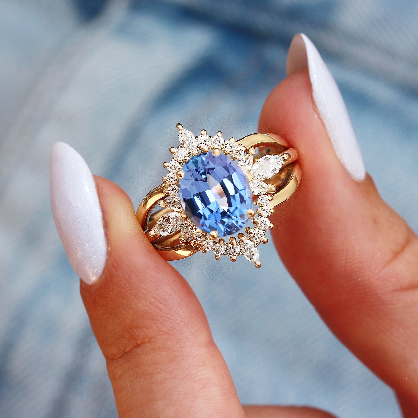 Oval Tanzanite and Diamond Engagement Ring and Ring Guard Bridal Rings Set - Jordan Athena Armour ♥