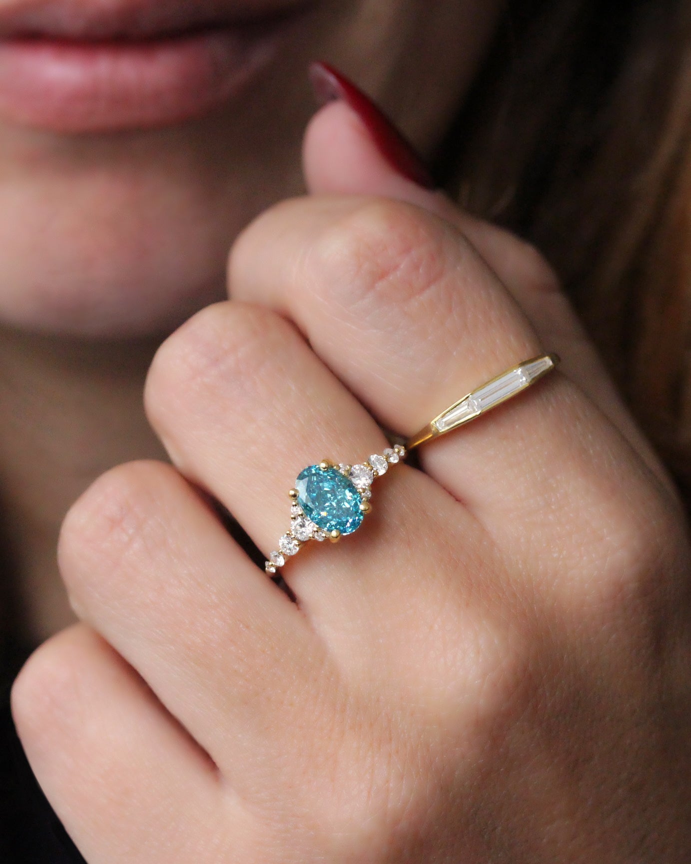 Oval Blue Lab Grown Diamond Ring - Song, fancy color diamond rings, oval diamond, blue diamond, 2ct blue diamond