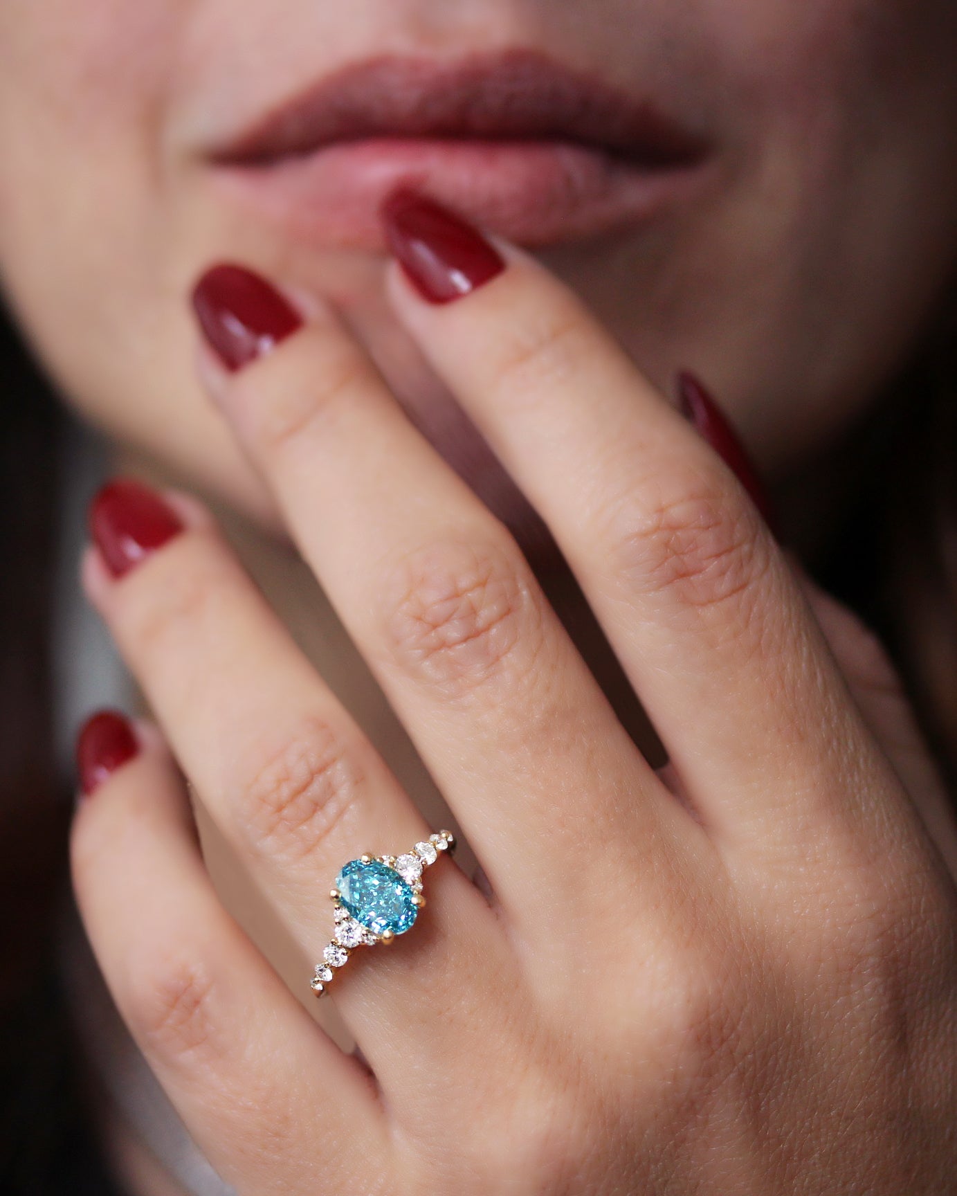 Oval Blue Lab Grown Diamond Ring - Song, fancy color diamond rings, oval diamond, blue diamond, 2ct blue diamond