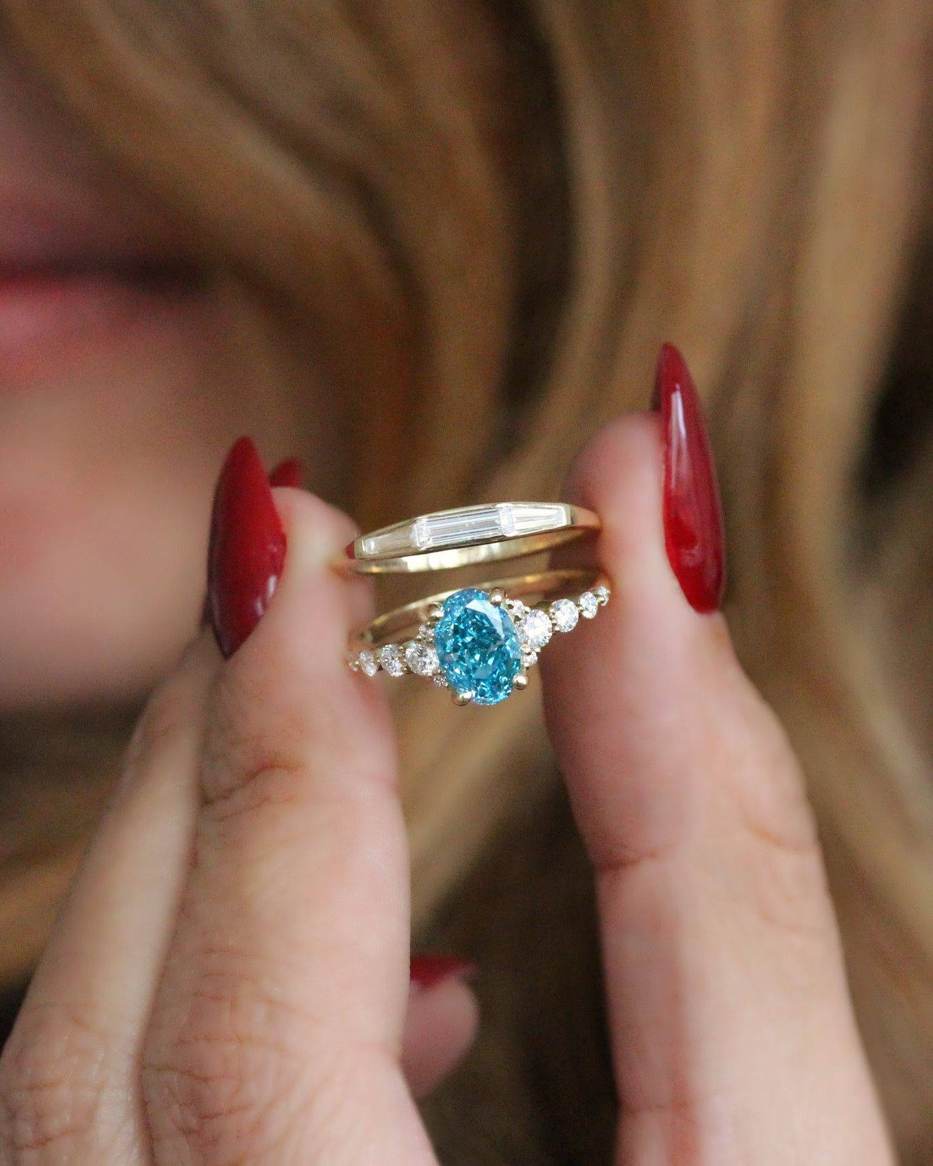 Oval Blue Lab Grown Diamond Ring - Song, fancy color diamond rings, oval diamond, blue diamond, 2ct blue diamond