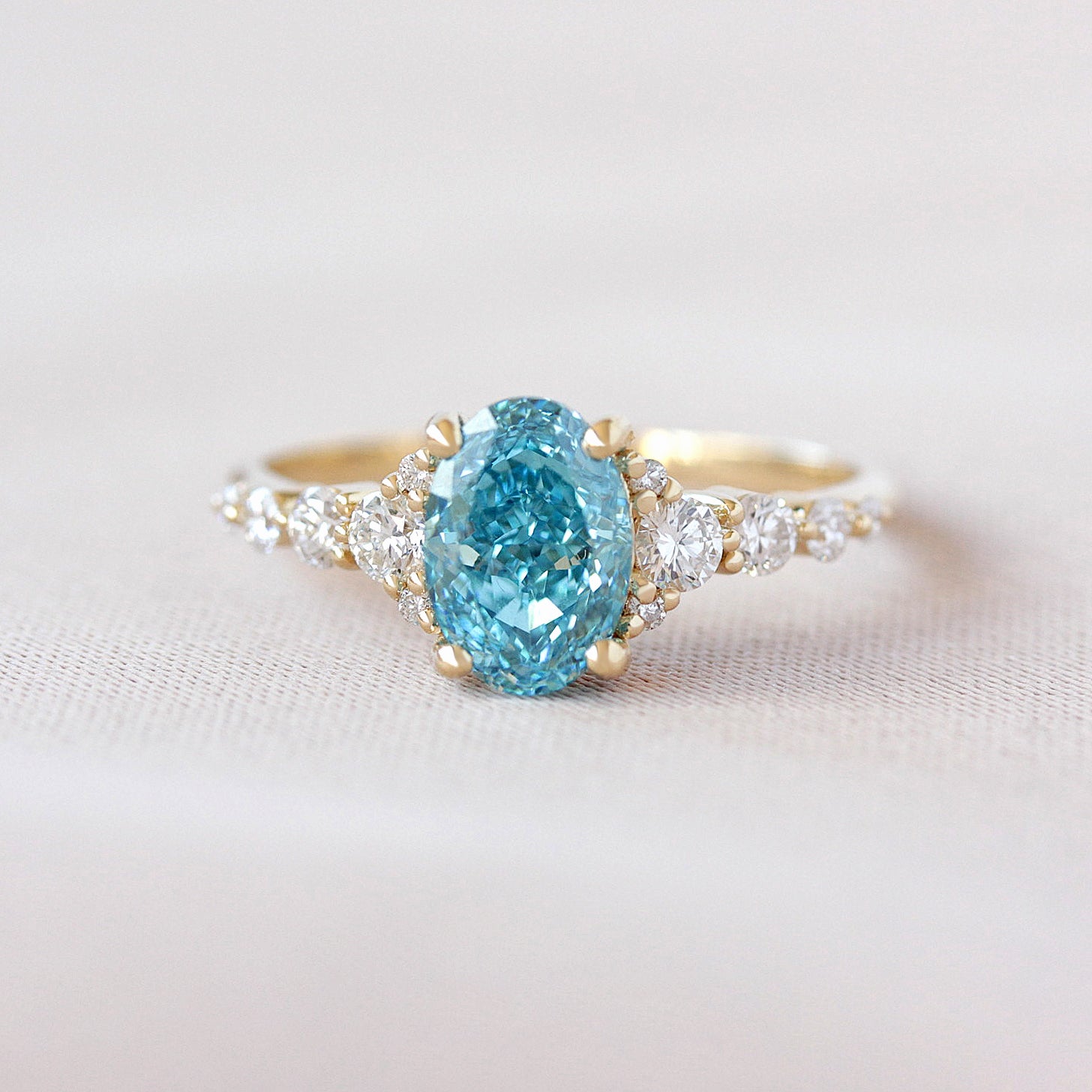 Oval Blue Lab Grown Diamond Ring - Song, fancy color diamond rings, oval diamond, blue diamond, 2ct blue diamond