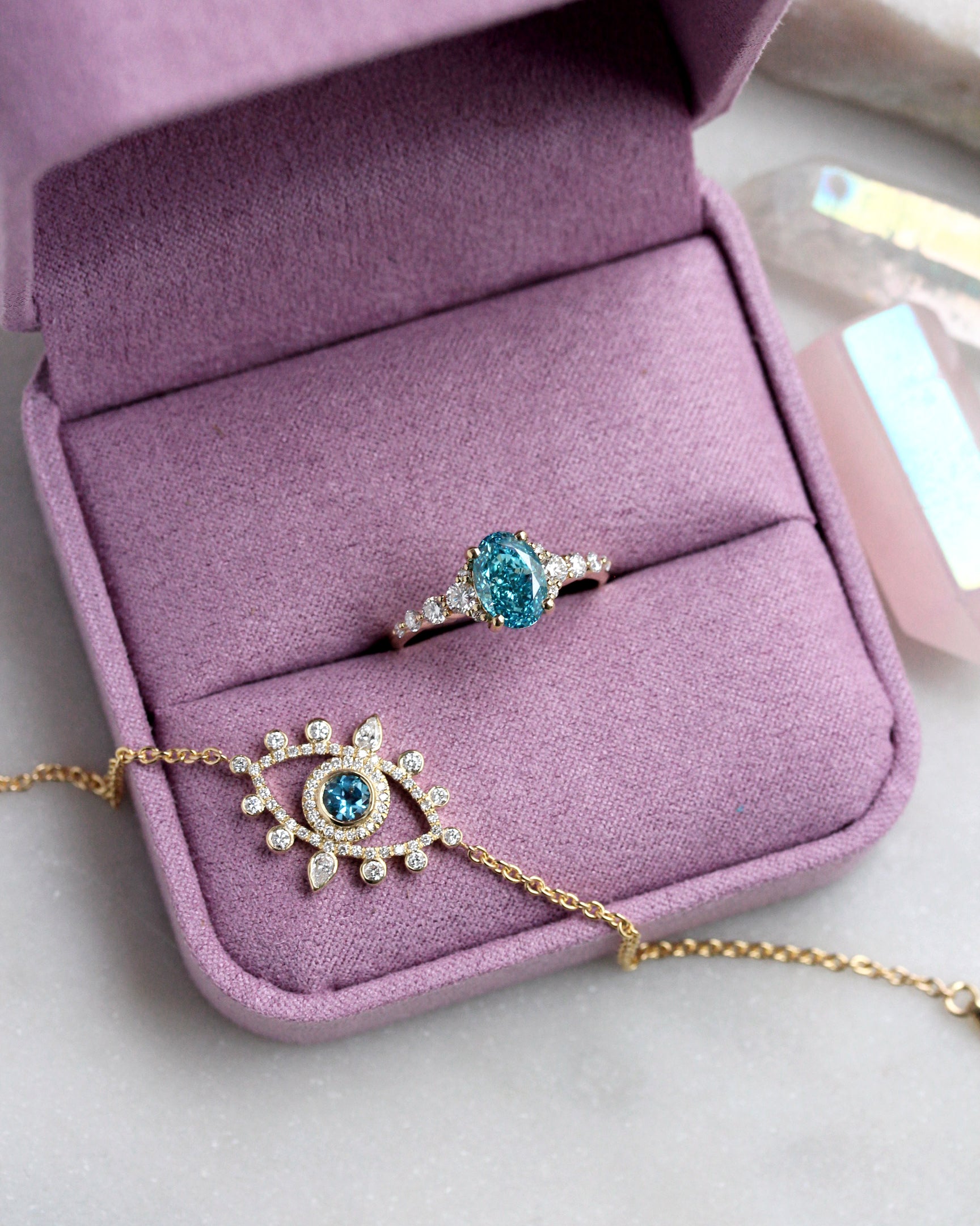 Oval Blue Lab Grown Diamond Ring - Song, fancy color diamond rings, oval diamond, blue diamond, 2ct blue diamond