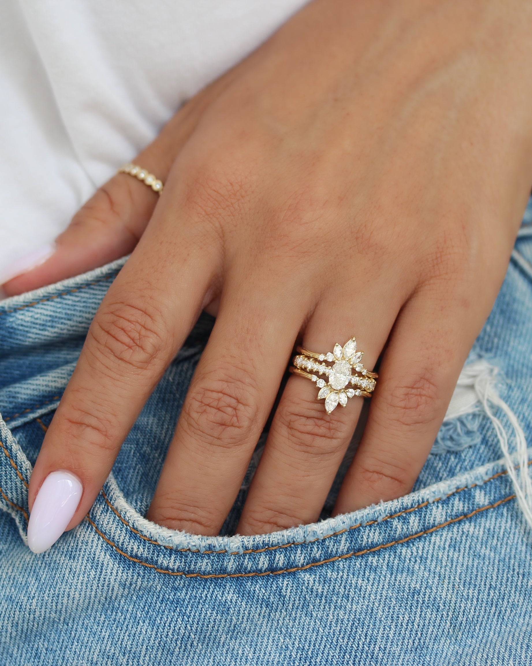 Oval Diamond Engagement Ring, Margo 0.5 carat with Marquise Diamonds Danielle Ring Guard