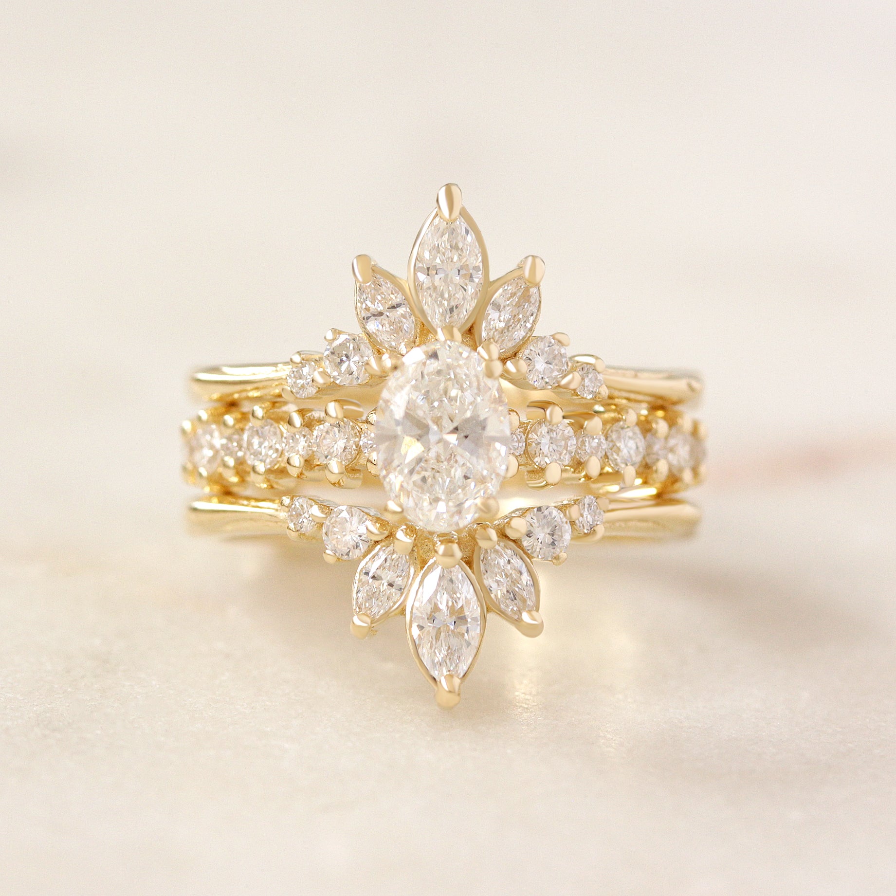 Oval Diamond Engagement Ring, Margo 0.5 carat with Marquise Diamonds Danielle Ring Guard