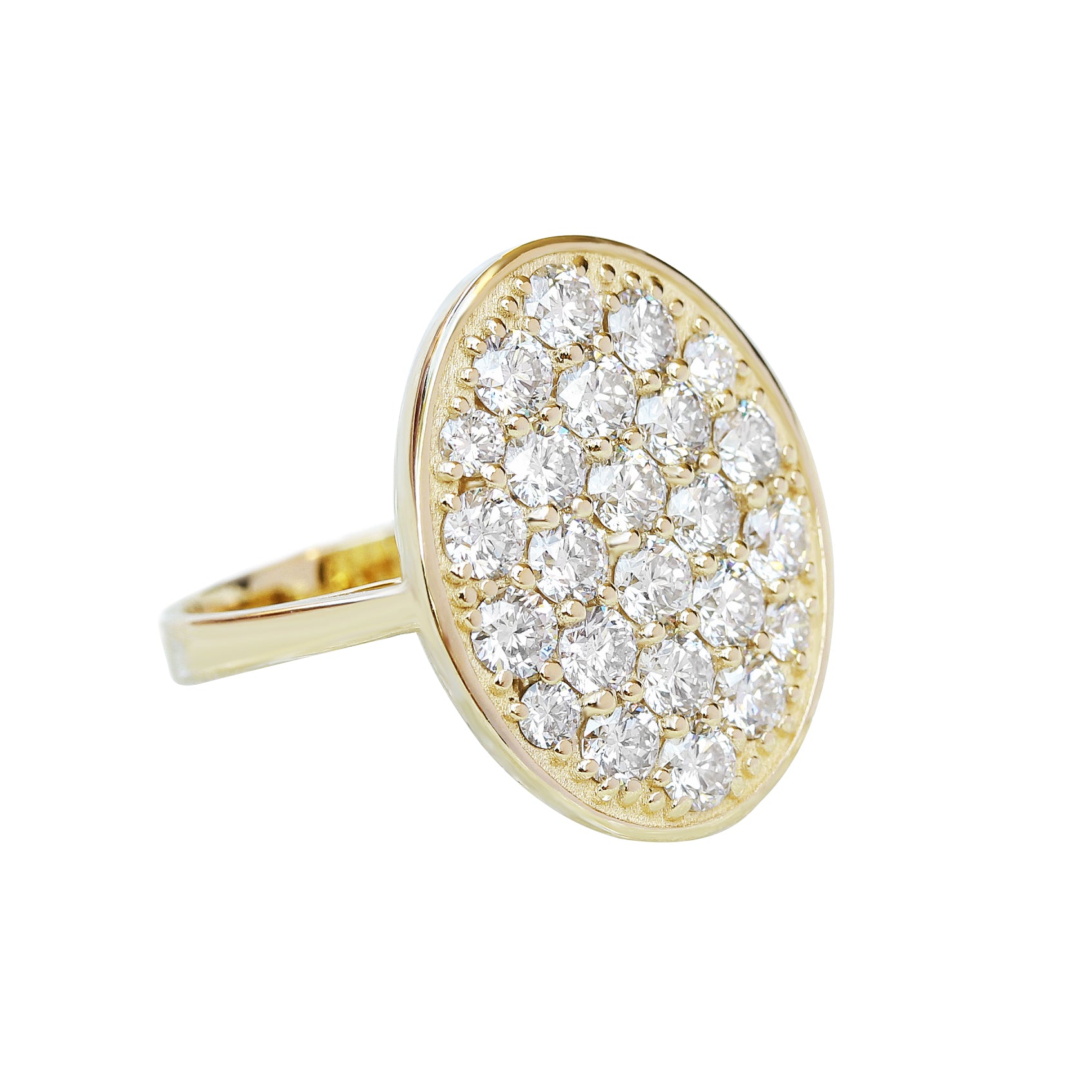 Big Diamonds Victorian inspired Cluster Diamond Oval ring with gold fr ...