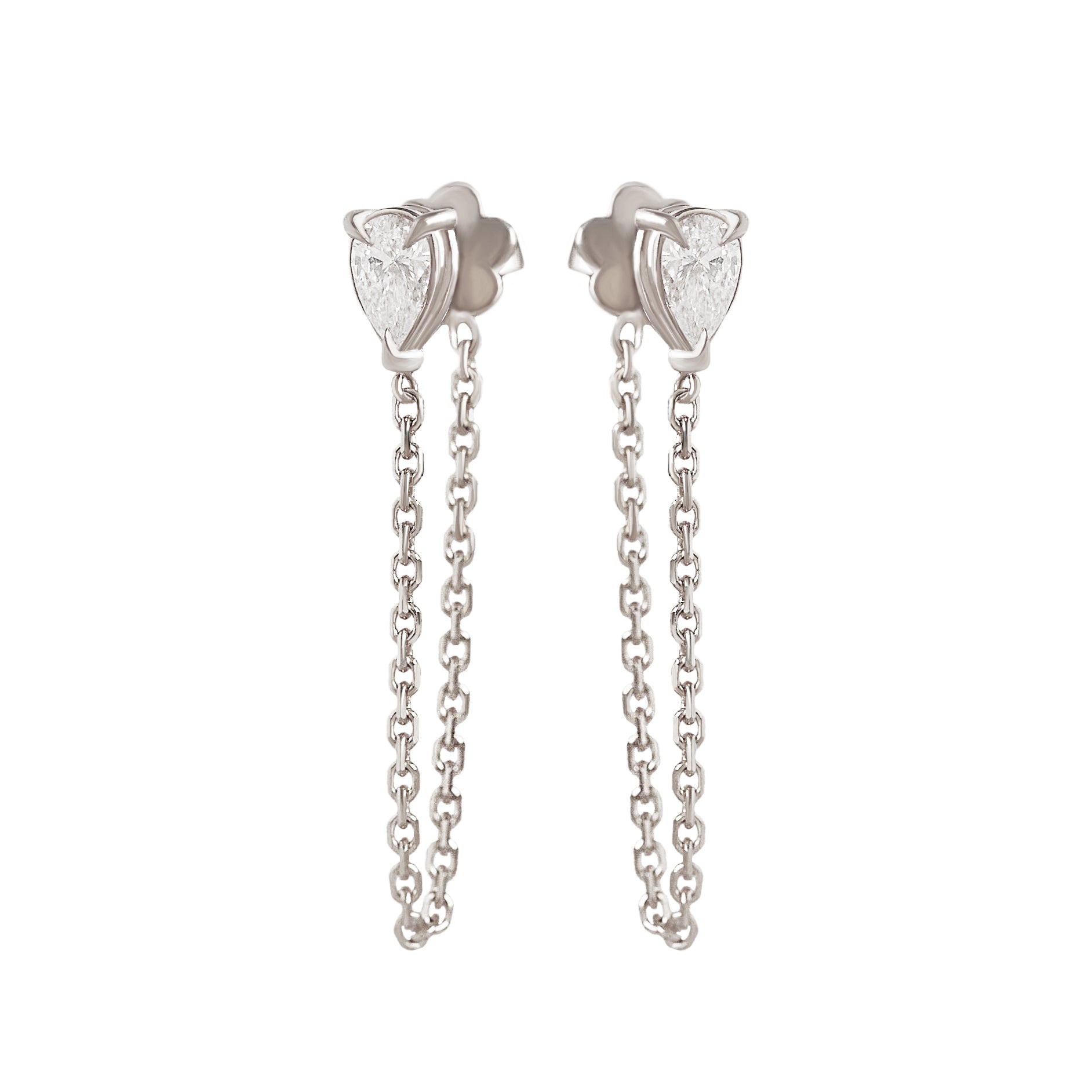 pear diamond earrings, stud earrings, chain drop earrings, everyday earrings