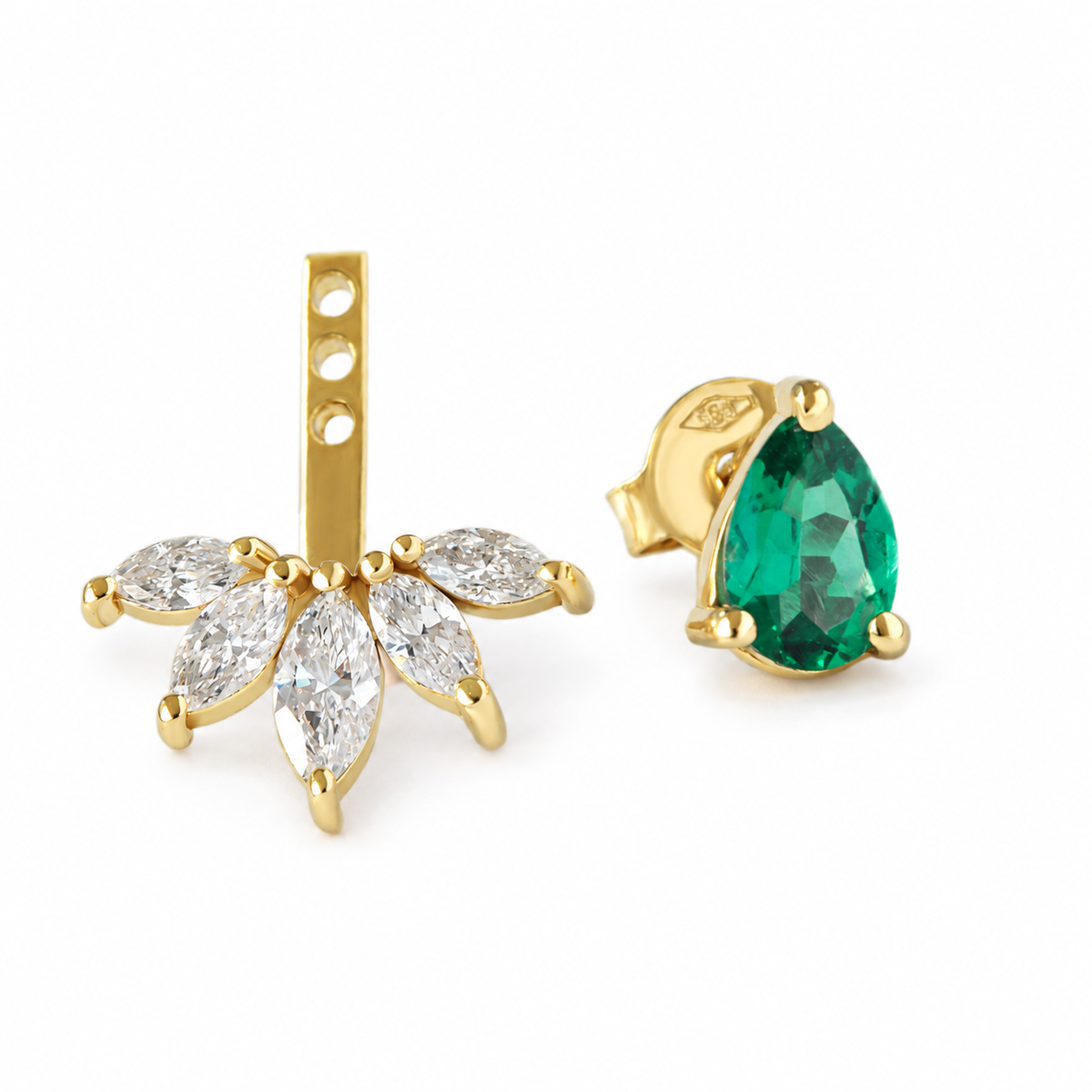 Pear Shape Stud Earring with Marquise Diamond Ear Jacket