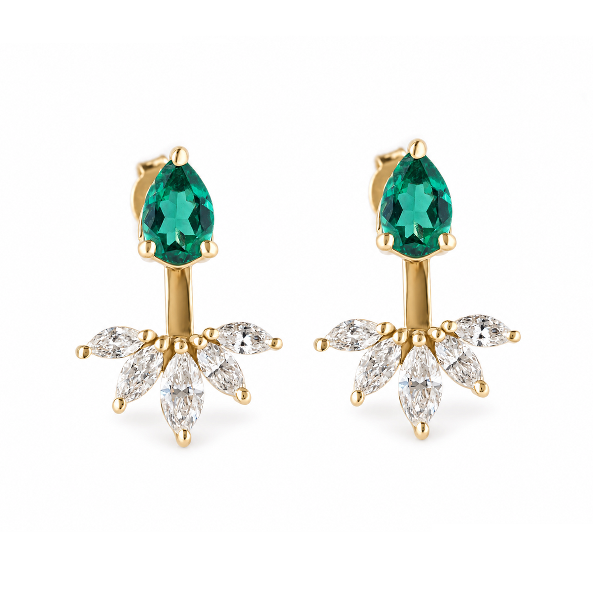 Pear Shape Stud Earring with Marquise Diamond Ear Jacket