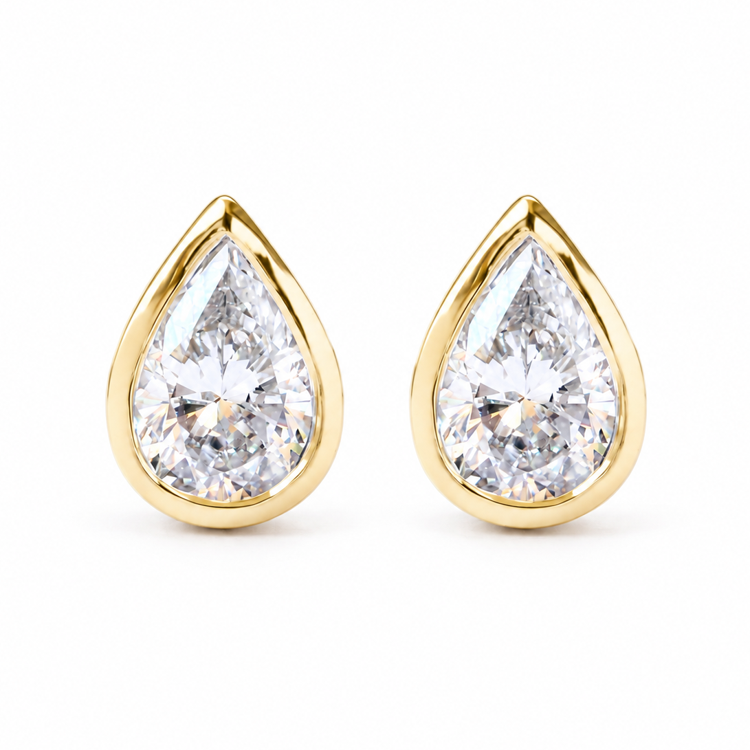 Bezel Setting Pear Diamond Stud Earrings