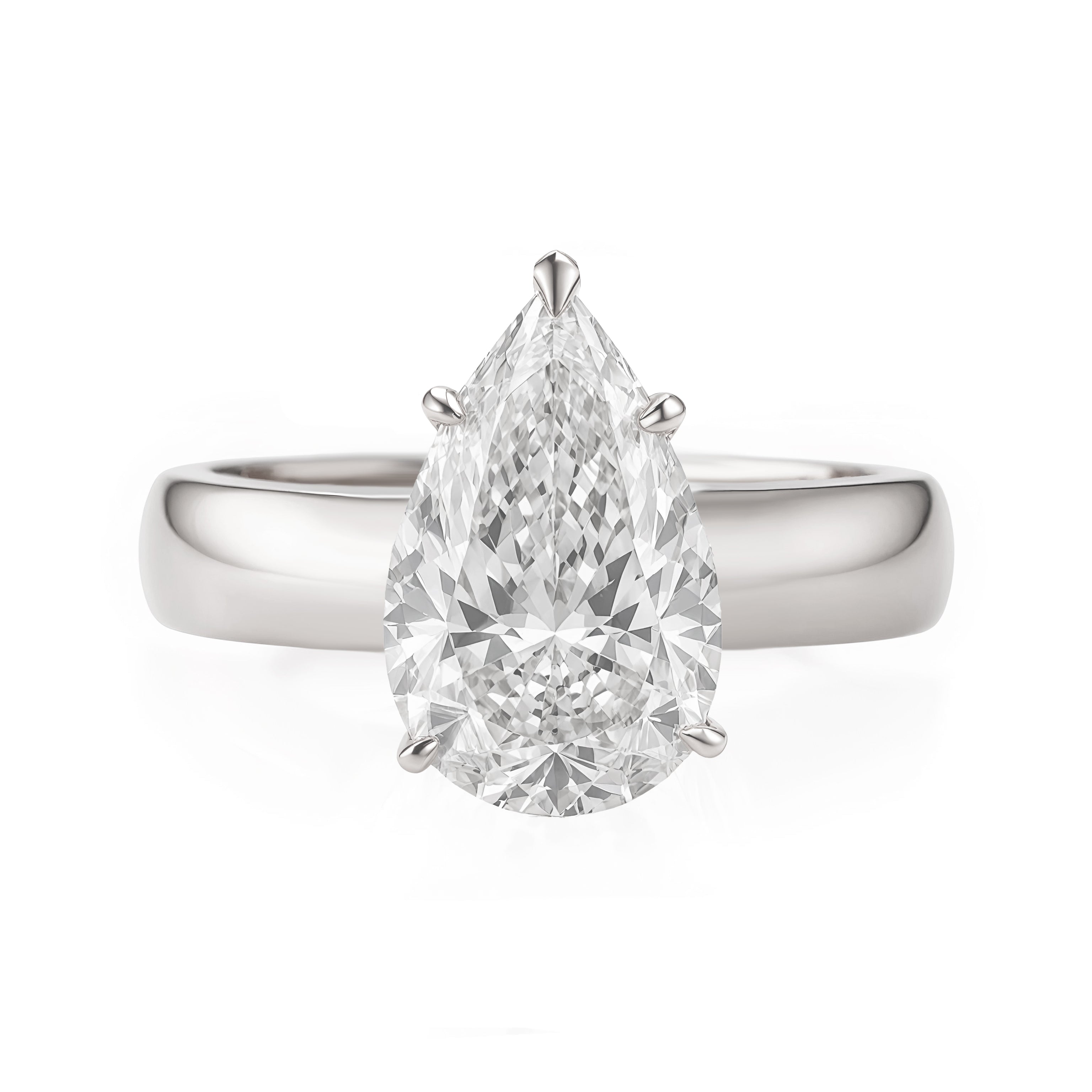 Pear Diamond 1CT / 1.5CT / 2CT / 3CT / 4CT Solitaire 4mm Band Engagement Ring Arya