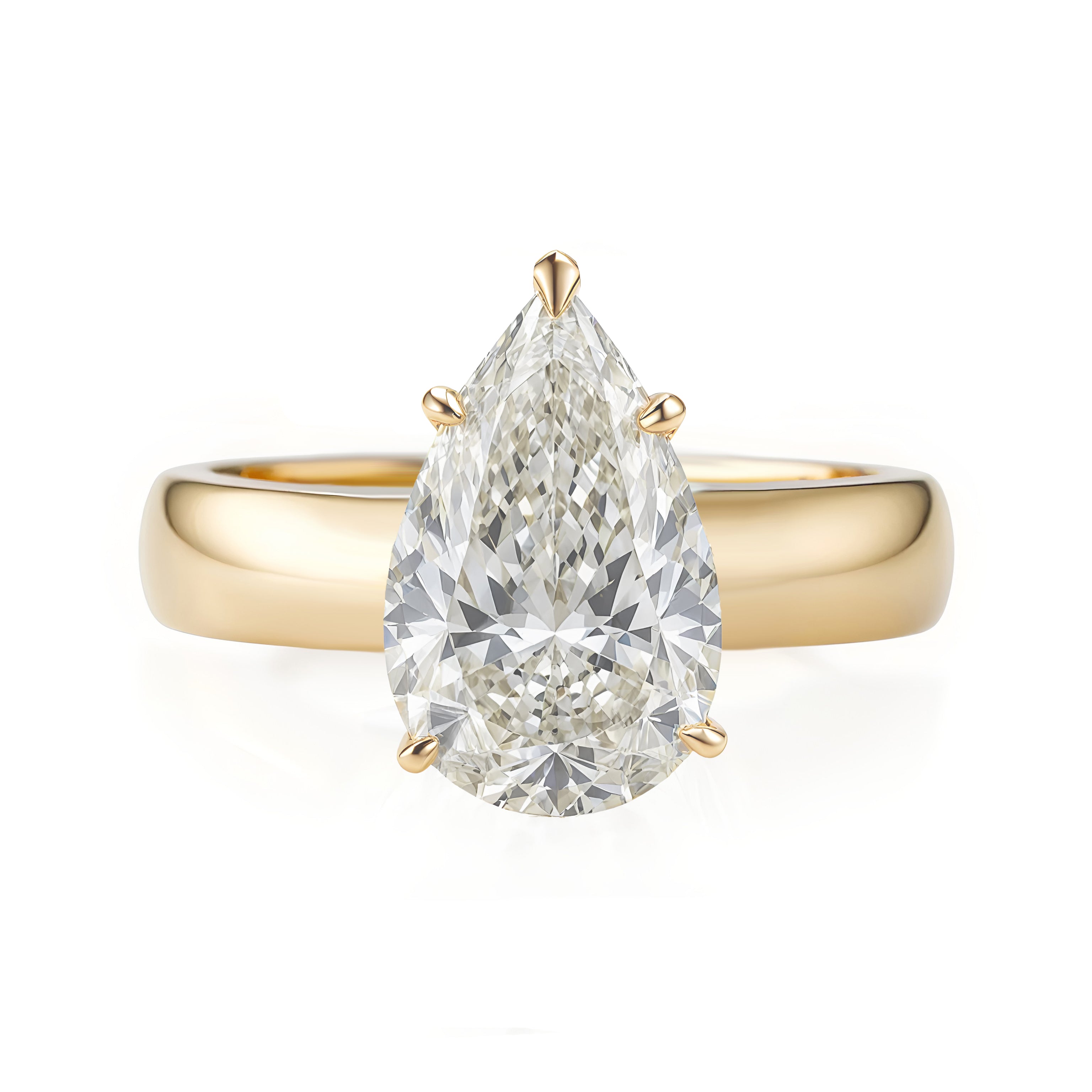 Pear Diamond 1CT / 1.5CT / 2CT / 3CT / 4CT Solitaire 4mm Band Engagement Ring Arya