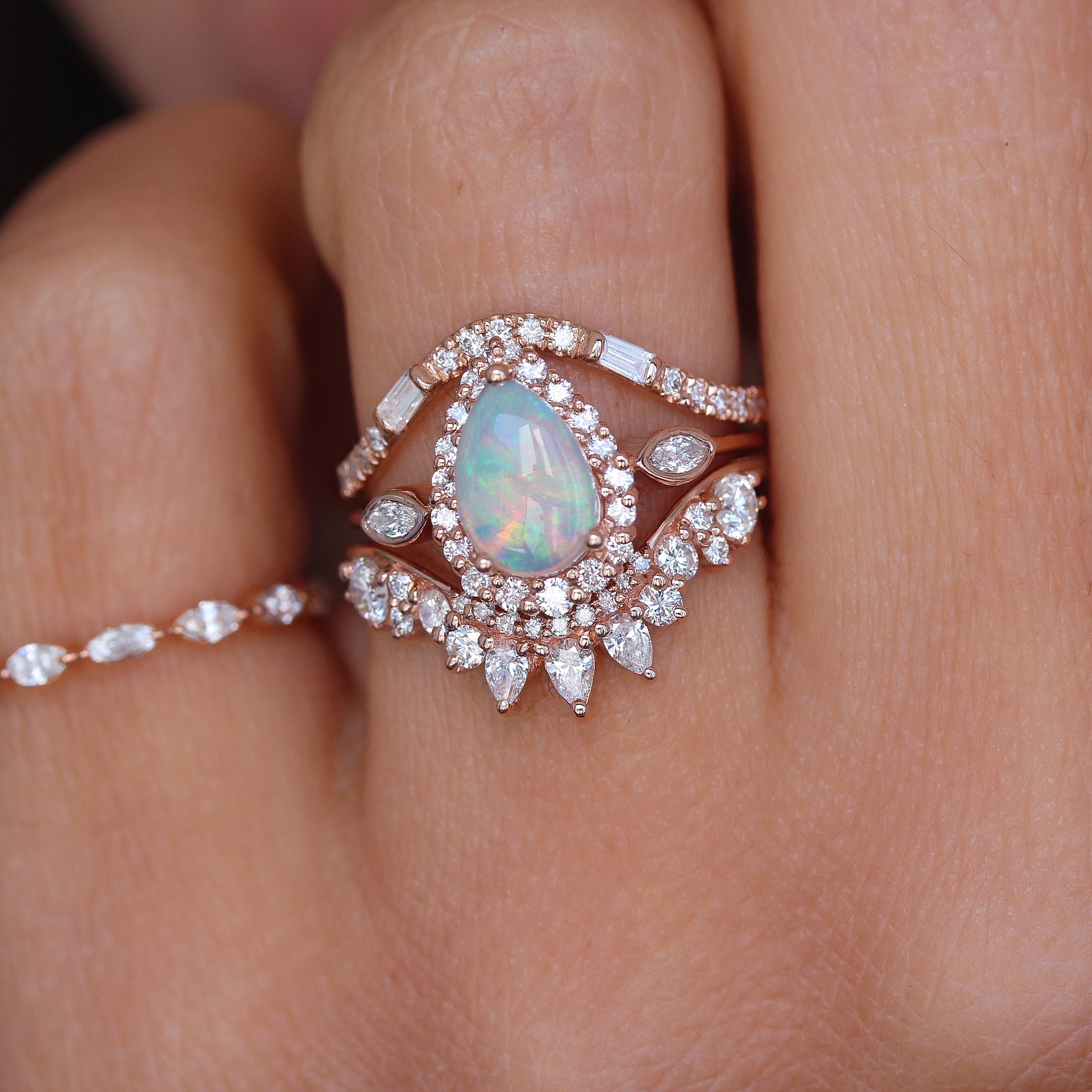 Pear Opal Marquise Diamond Halo Engagement Ring, 14K Rose Gold, 'Zoe', READY TO SHIP! ♥