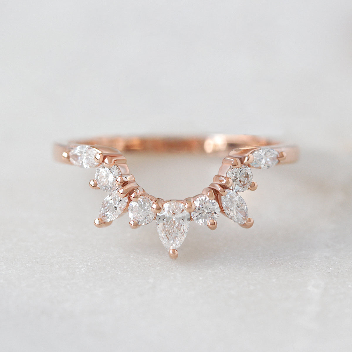 Nesting Rings Pear and Marquise Diamond Curved Unique Wedding Nesting Ring - Ray ♥ ...