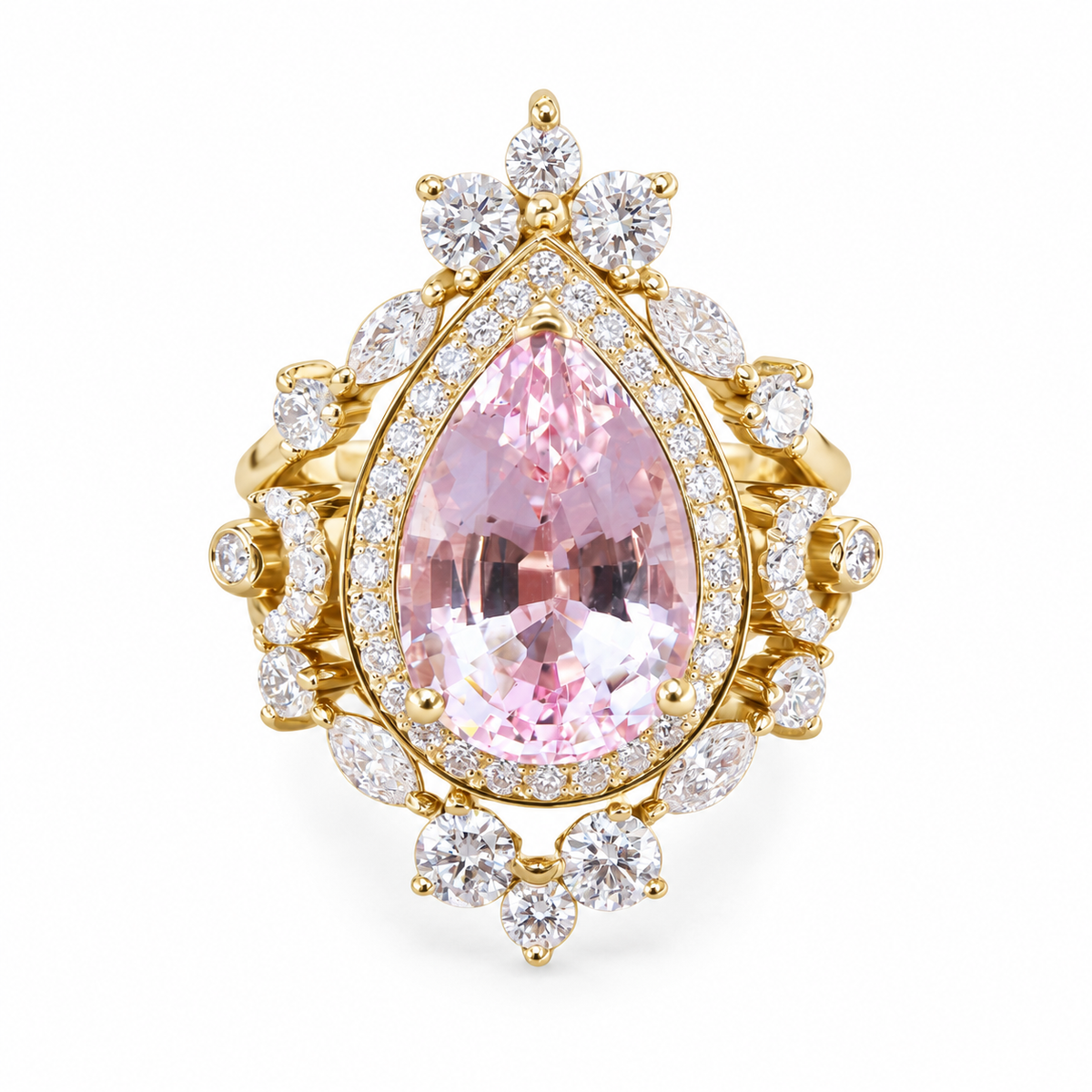 Pink Pear Shape Lab Diamond Engagement Three Ring Set - Moonchild