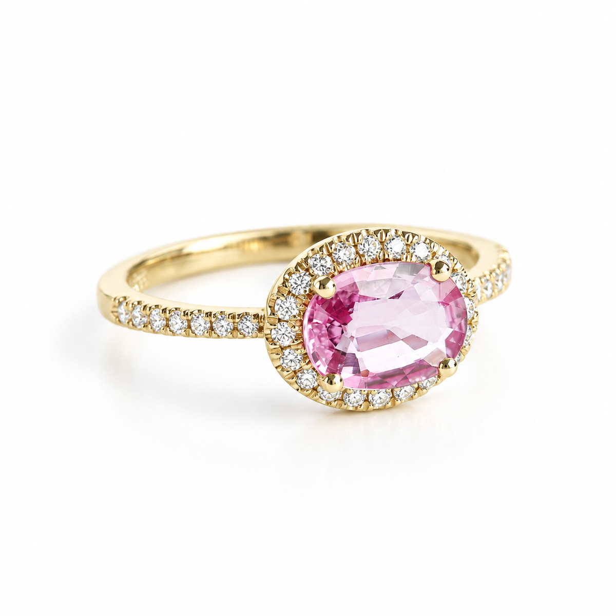 Pink Sapphire & Diamond Halo, East West engagement ring - Ivy