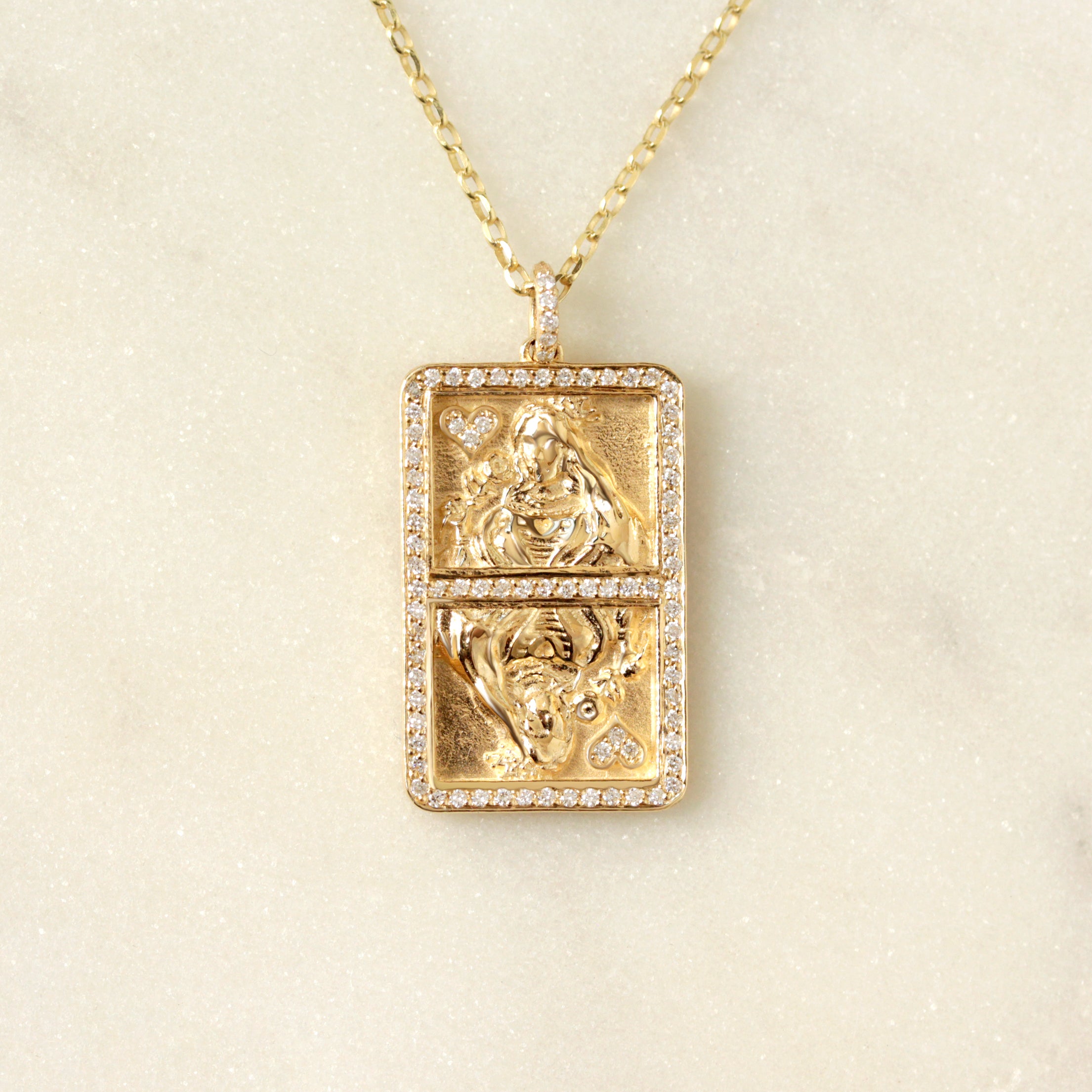 Queen of Hearts Necklace - Gold and Diamond Pendant