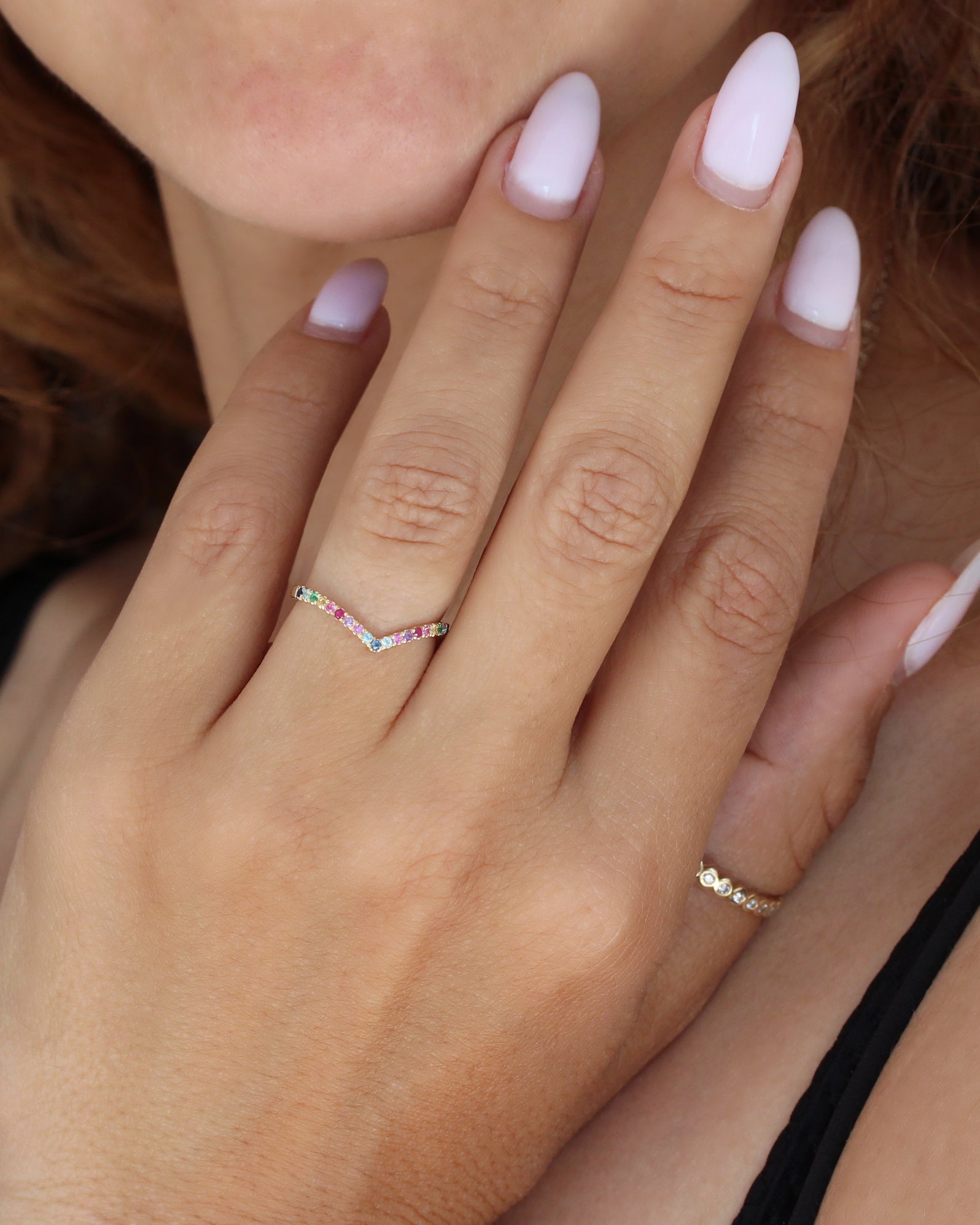 Rainbow Color V Ring, Stacking Ring, ivf moms, rainbow baby, lgbtq, pride jewelry