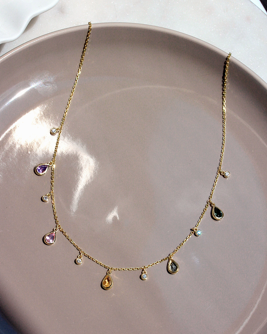 Rainbow Gemstone Teardrop Necklace – 14K Gold & Diamond, multicolor, mix gemstone, rainbow, 14K gold, white gold, rose gold, yellow gold, Citrine, Tourmaline, Topaz, amethyst ,  colorful , diamond