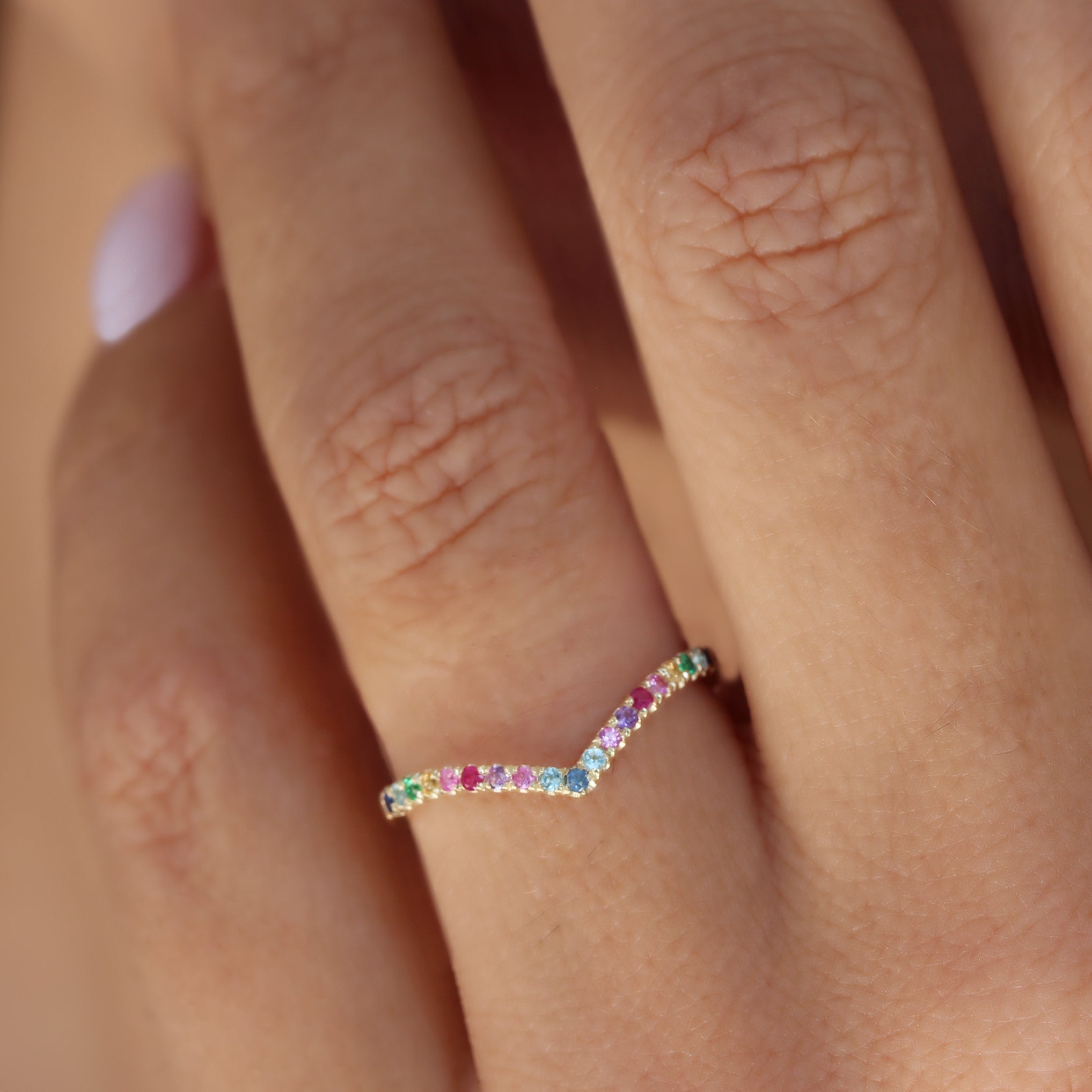 Rainbow Color V Ring, Stacking Ring, ivf moms, rainbow baby, lgbtq, pride jewelry