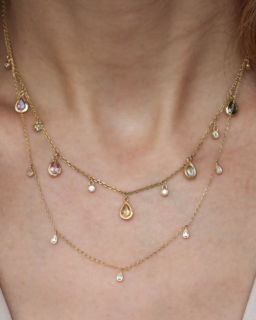Rainbow Gemstone Teardrop Necklace – 14K Gold & Diamond, multicolor, mix gemstone, rainbow, 14K gold, white gold, rose gold, yellow gold, Citrine, Tourmaline, Topaz, amethyst ,  colorful , diamond