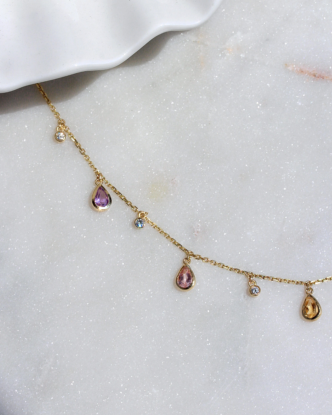 Rainbow Gemstone Teardrop Necklace – 14K Gold & Diamond, multicolor, mix gemstone, rainbow, 14K gold, white gold, rose gold, yellow gold, Citrine, Tourmaline, Topaz, amethyst ,  colorful , diamond
