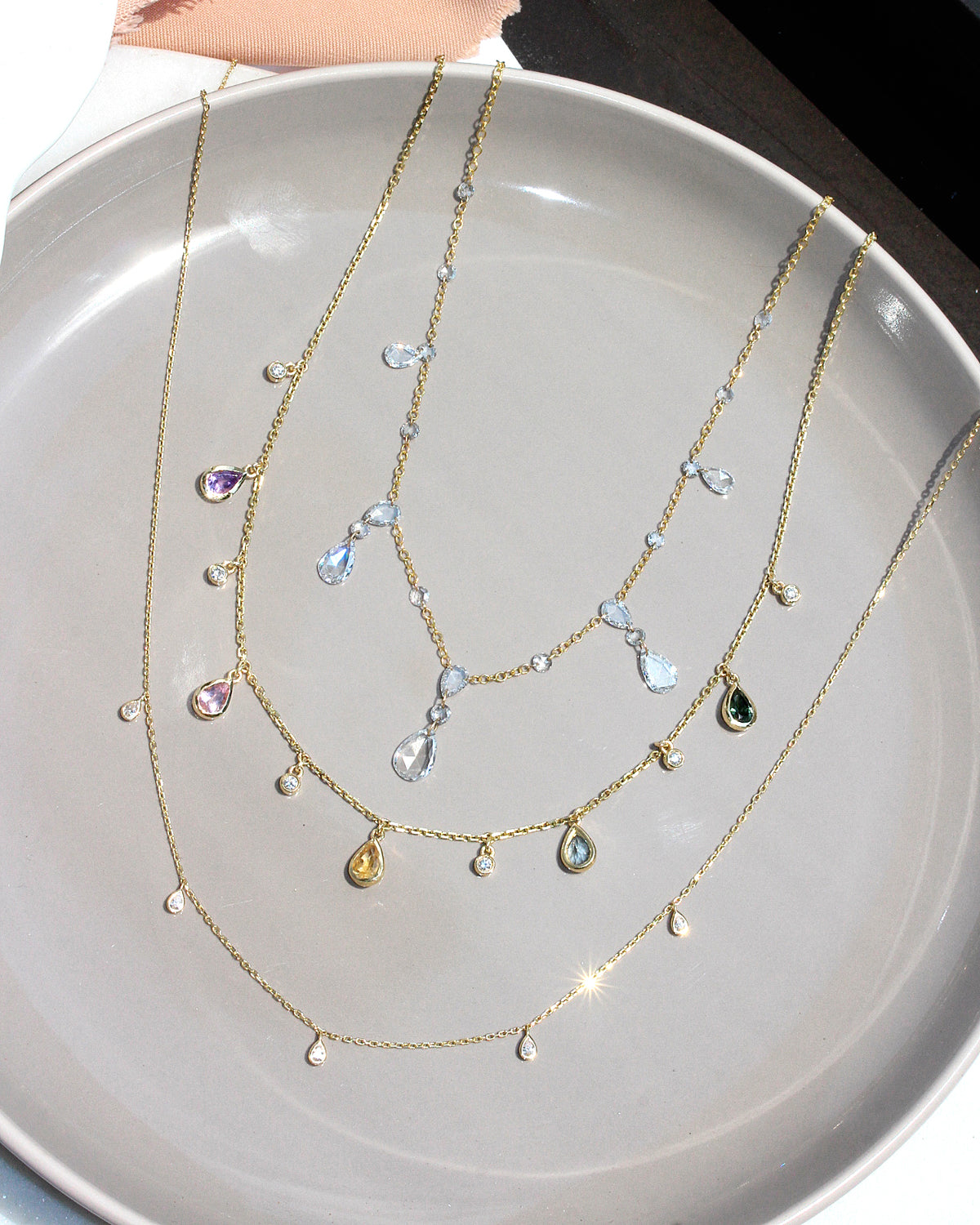 Rainbow Gemstone Teardrop Necklace – 14K Gold & Diamond, multicolor, mix gemstone, rainbow, 14K gold, white gold, rose gold, yellow gold, Citrine, Tourmaline, Topaz, amethyst ,  colorful , diamond