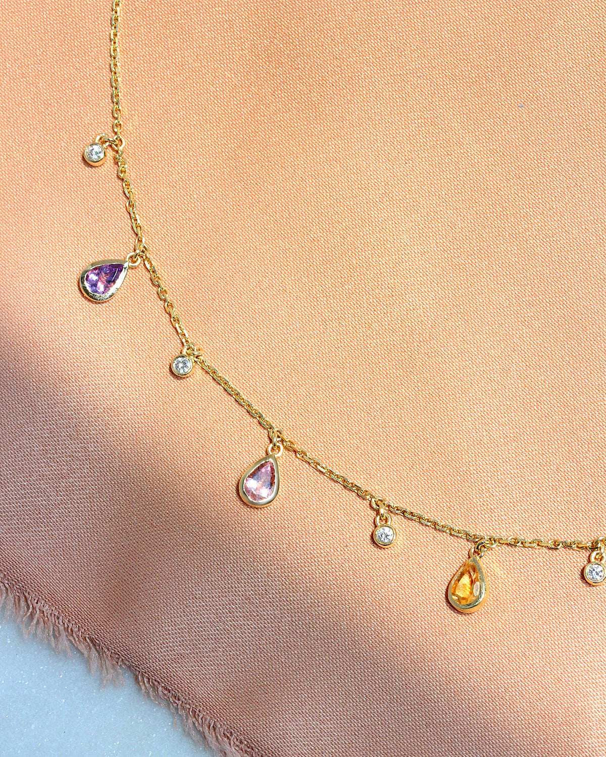 Rainbow Gemstone Teardrop Necklace – 14K Gold & Diamond, multicolor, mix gemstone, rainbow, 14K gold, white gold, rose gold, yellow gold, Citrine, Tourmaline, Topaz, amethyst ,  colorful , diamond