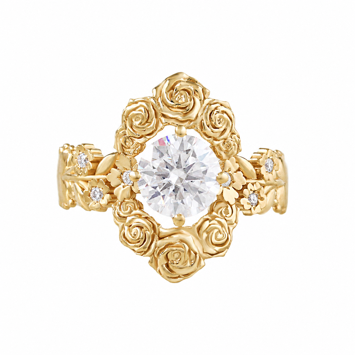 Romantic Floral 1.5CT Round Diamond Solitaire Engagement Ring - Juliet's Garden
