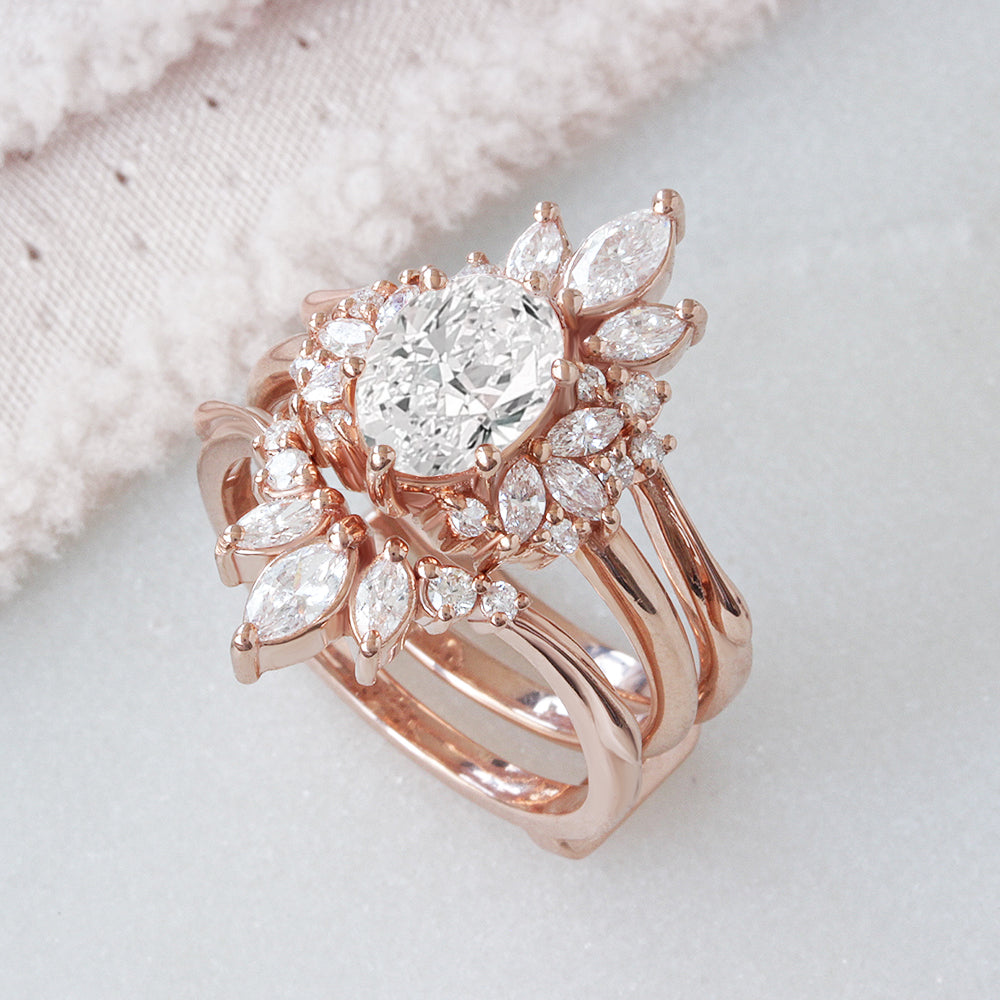 Oval Diamond and Marquise Diamonds Engagement Ring - Rosalia ♥