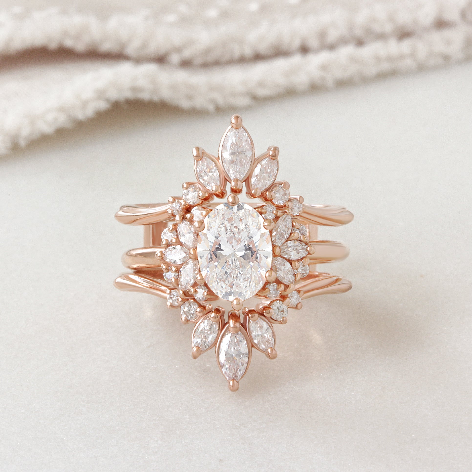 Oval Diamond and Marquise Diamonds Engagement Ring - Rosalia ♥