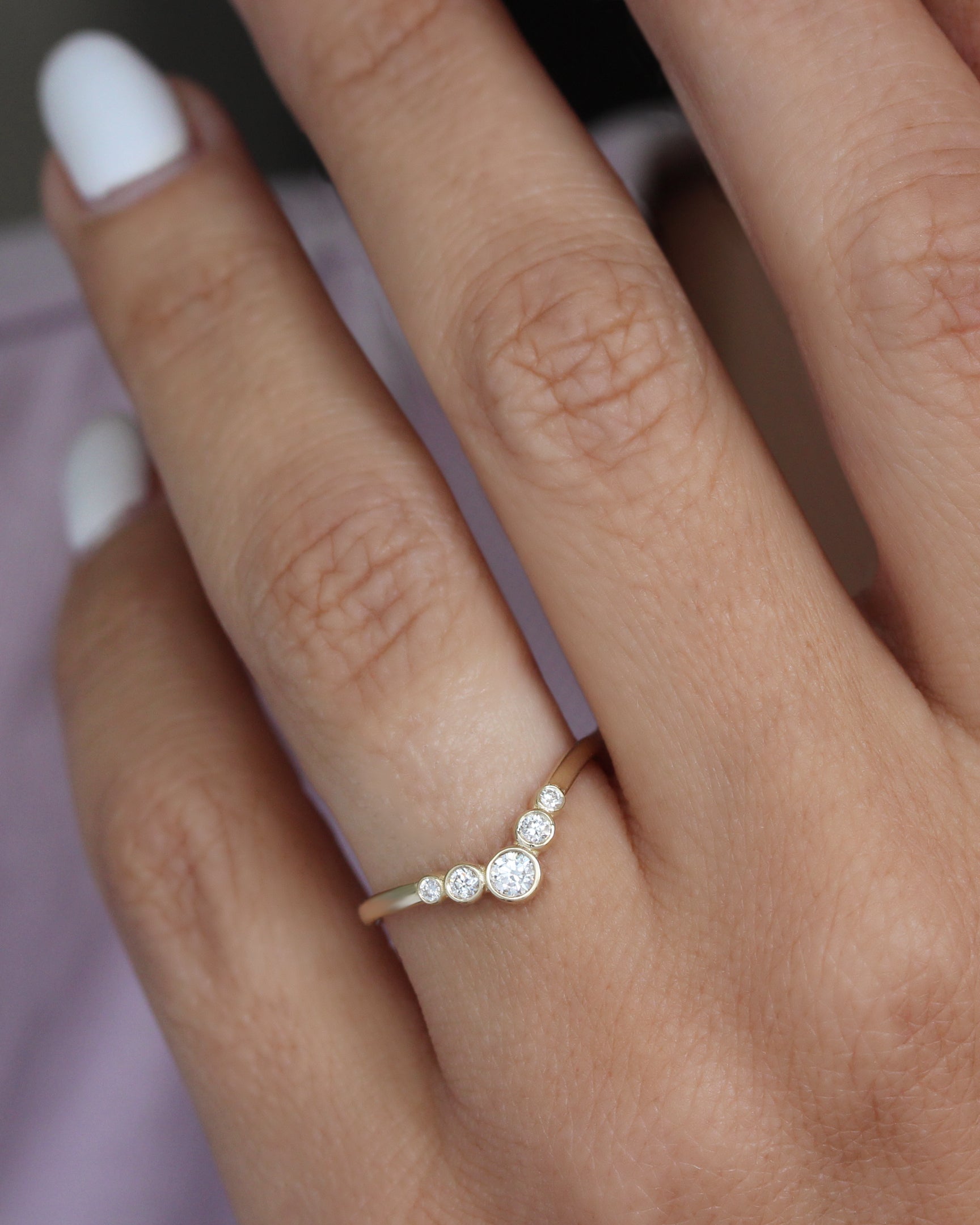 Simple Five Diamond  Bezel Nesting Ring V5 - Leah