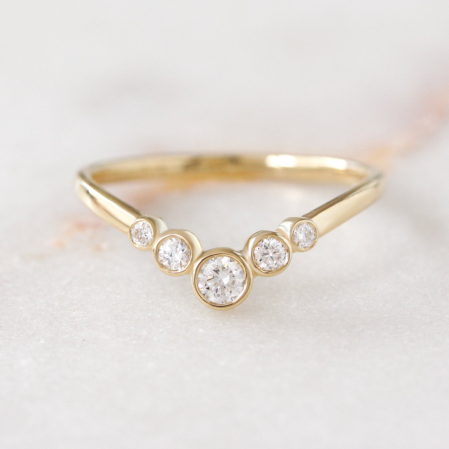 Simple Five Diamond  Bezel Nesting Ring V5 - Leah