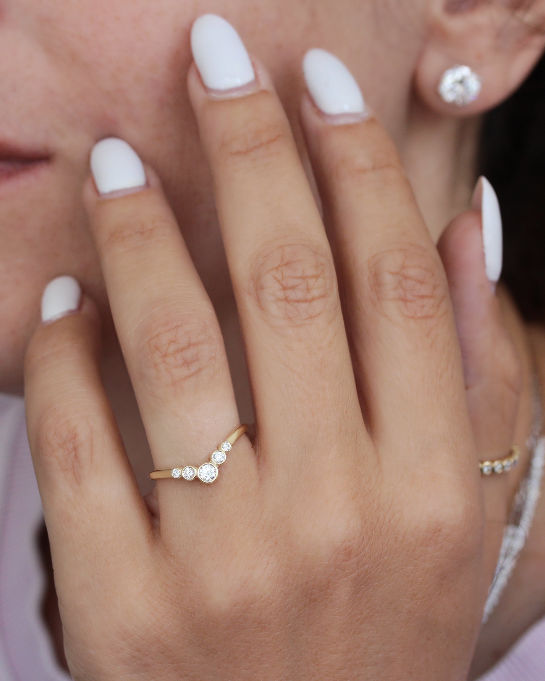 Simple Five Diamond  Bezel Nesting Ring V5 - Leah